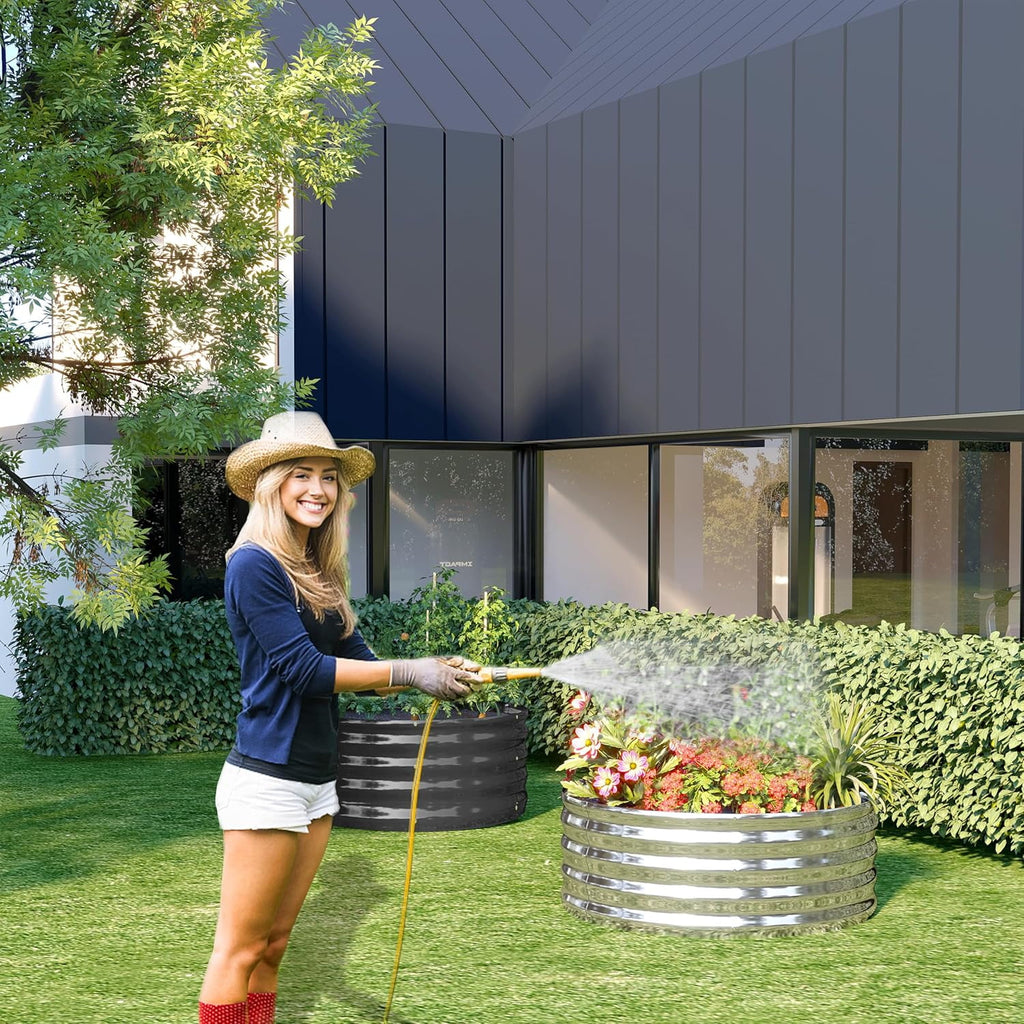 2PCS 2x2x1FT Galvanized Raised Garden Bed Kit,Vegetable Boxes-Round Metal Flower Box,Large Planter Raised Beds Outdoor Garden for Planting,Fruit,Herb-Silver