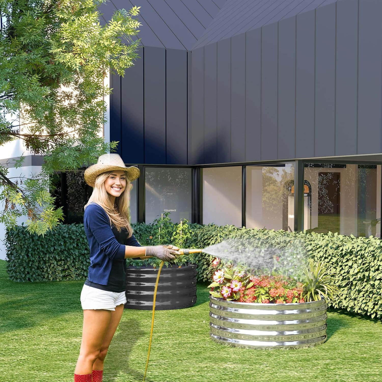 2PCS 2x2x1FT Galvanized Raised Garden Bed Kit,Vegetable Boxes-Round Metal Flower Box,Large Planter Raised Beds Outdoor Garden for Planting,Fruit,Herb-Silver