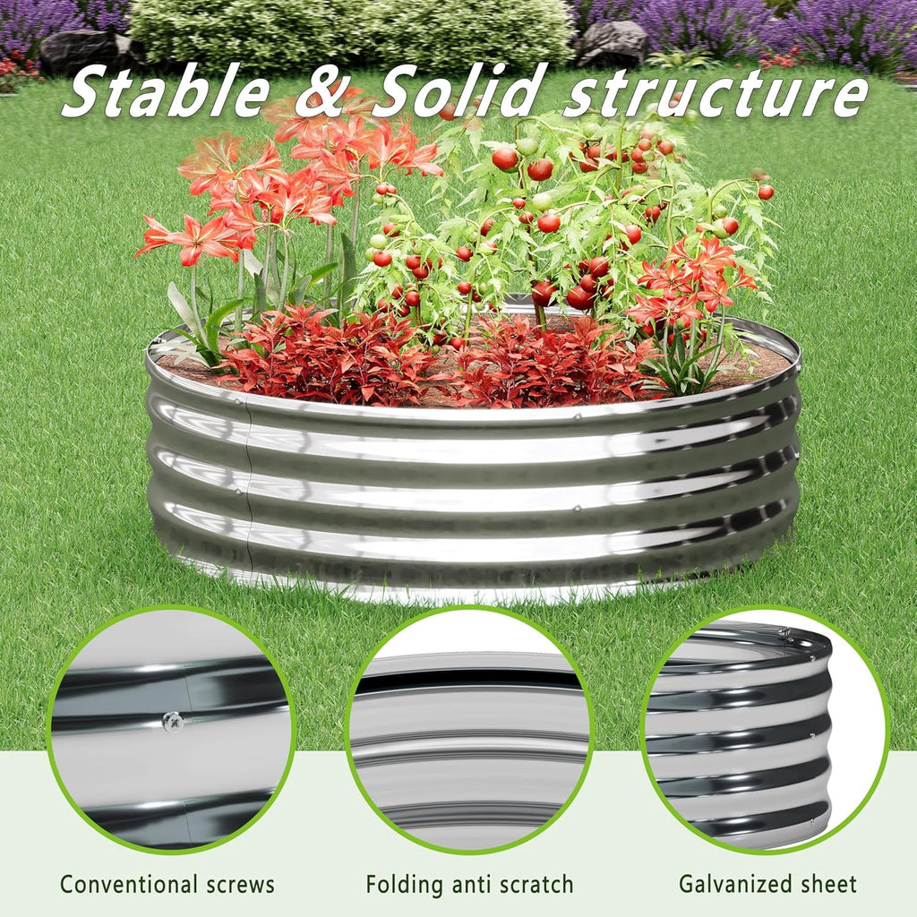 2PCS 2x2x1FT Galvanized Raised Garden Bed Kit,Vegetable Boxes-Round Metal Flower Box,Large Planter Raised Beds Outdoor Garden for Planting,Fruit,Herb-Silver