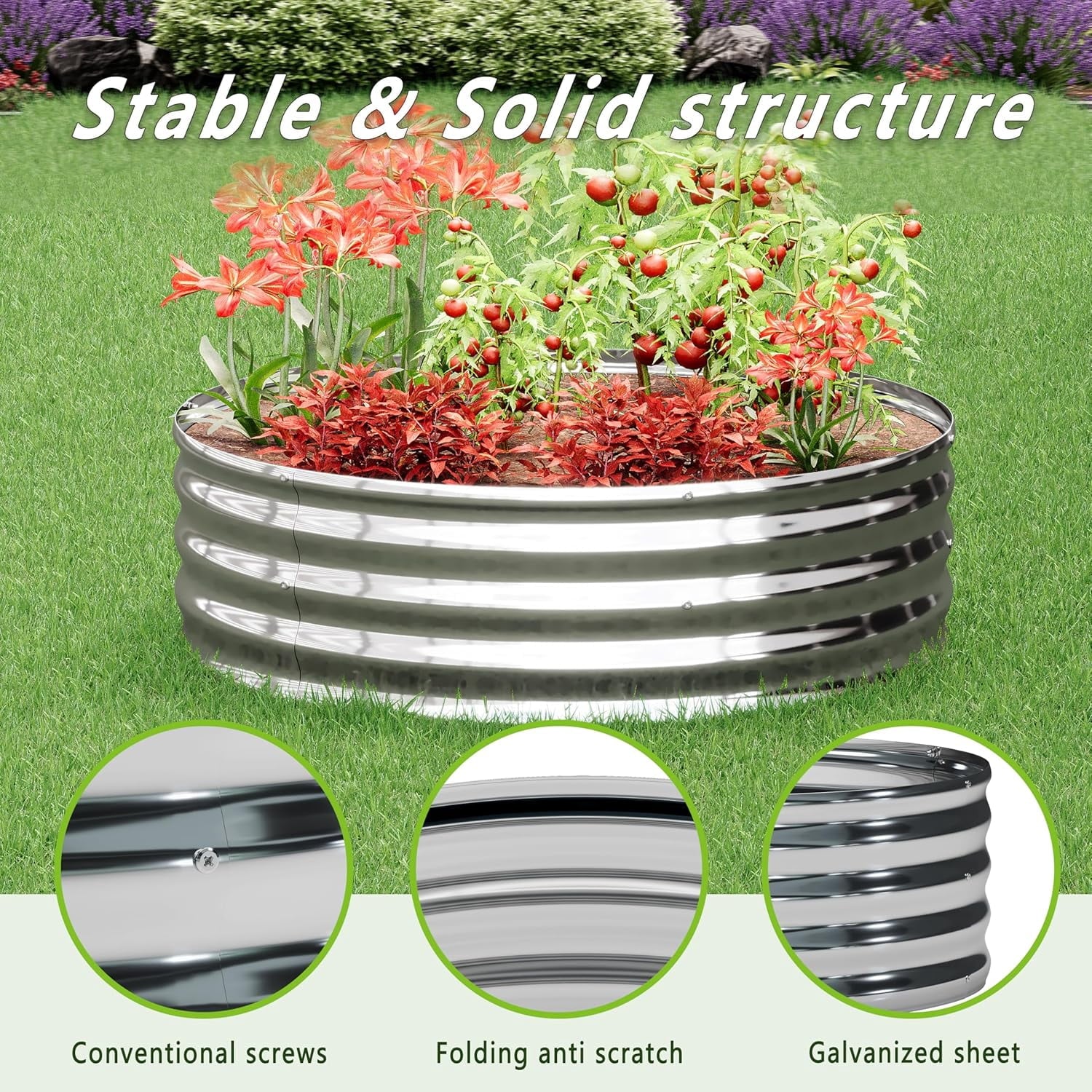 2PCS 2x2x1FT Galvanized Raised Garden Bed Kit,Vegetable Boxes-Round Metal Flower Box,Large Planter Raised Beds Outdoor Garden for Planting,Fruit,Herb-Silver