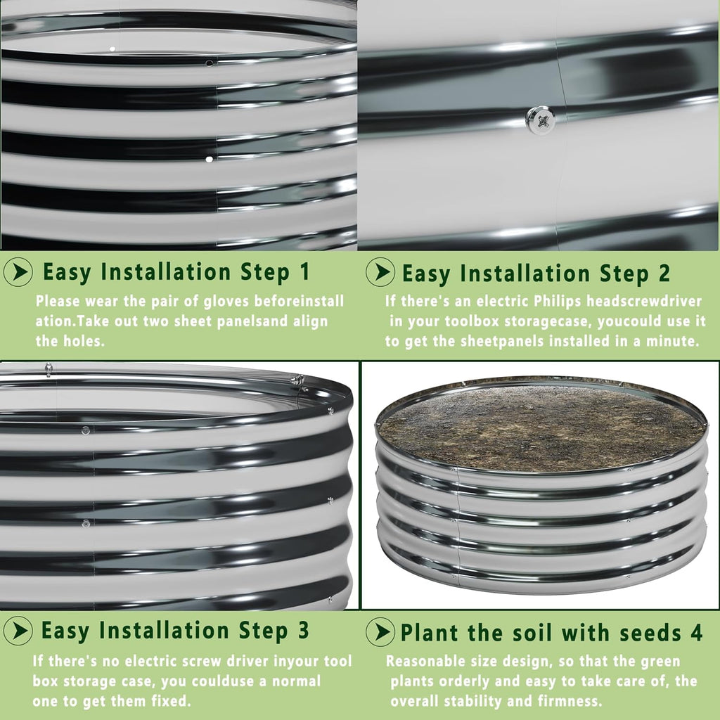 2PCS 2x2x1FT Galvanized Raised Garden Bed Kit,Vegetable Boxes-Round Metal Flower Box,Large Planter Raised Beds Outdoor Garden for Planting,Fruit,Herb-Silver