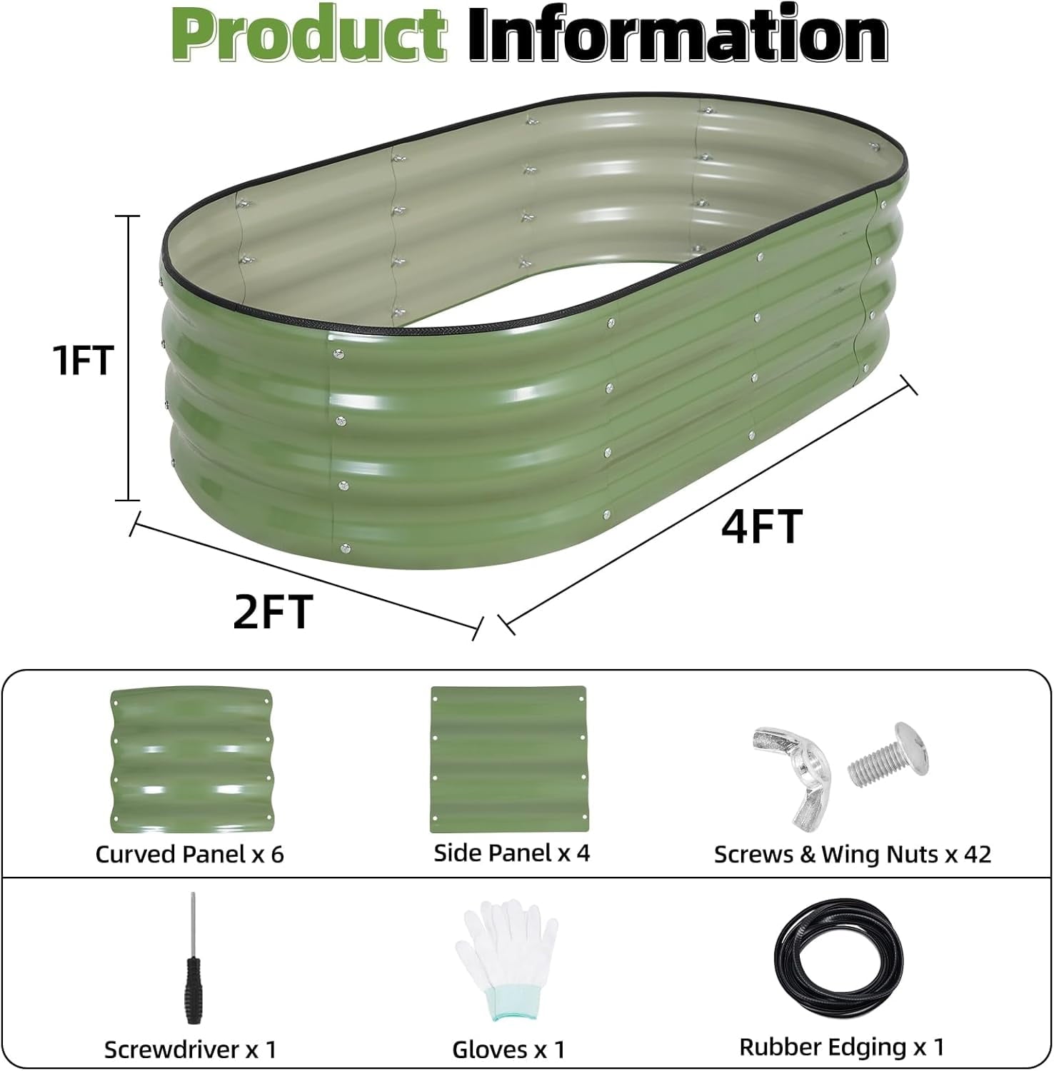 alvanized  Raised arden Bed Kit - 4x2x1FT Outdoor Planter Box with Safety Edin and loves for Veetables, Fruits, (Oliver reen, 1 count)