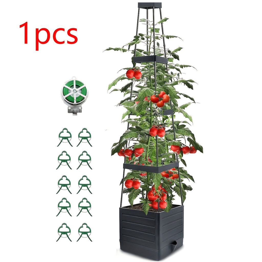 1/2-Pack 57-Inch Self-Watering Tomato Trellis Planter Box - Indoor Outdoor Garden
