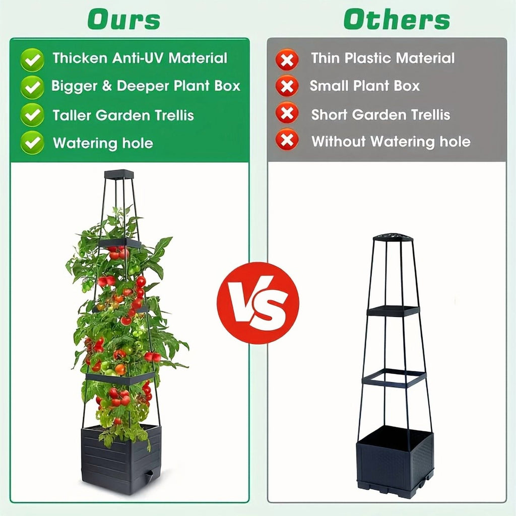 1/2-Pack 57-Inch Self-Watering Tomato Trellis Planter Box - Indoor Outdoor Garden