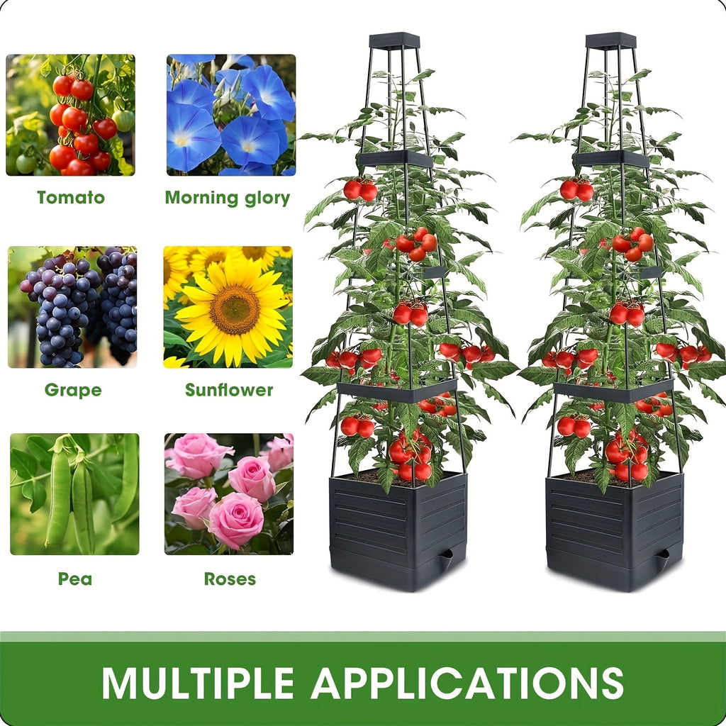 1/2-Pack 57-Inch Self-Watering Tomato Trellis Planter Box - Indoor Outdoor Garden