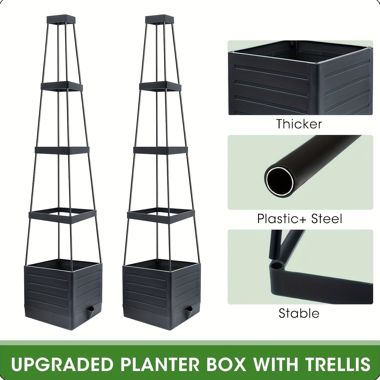 1/2-Pack 57-Inch Self-Watering Tomato Trellis Planter Box - Indoor Outdoor Garden