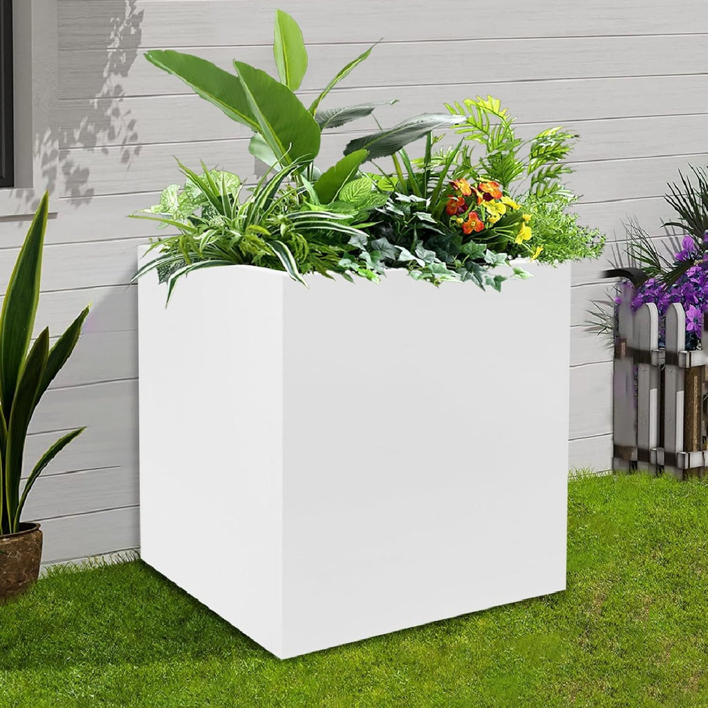 Large Black Square Planter, Cube Metal Planters Pot with Drainage Seams for Indoor and Outdoor, Heavy Duty Steel Flower Pots for Patio, Deck, Yard, Garden