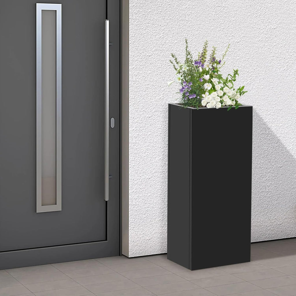 Large Black Square Planter, Cube Metal Planters Pot with Drainage Seams for Indoor and Outdoor, Heavy Duty Steel Flower Pots for Patio, Deck, Yard, Garden
