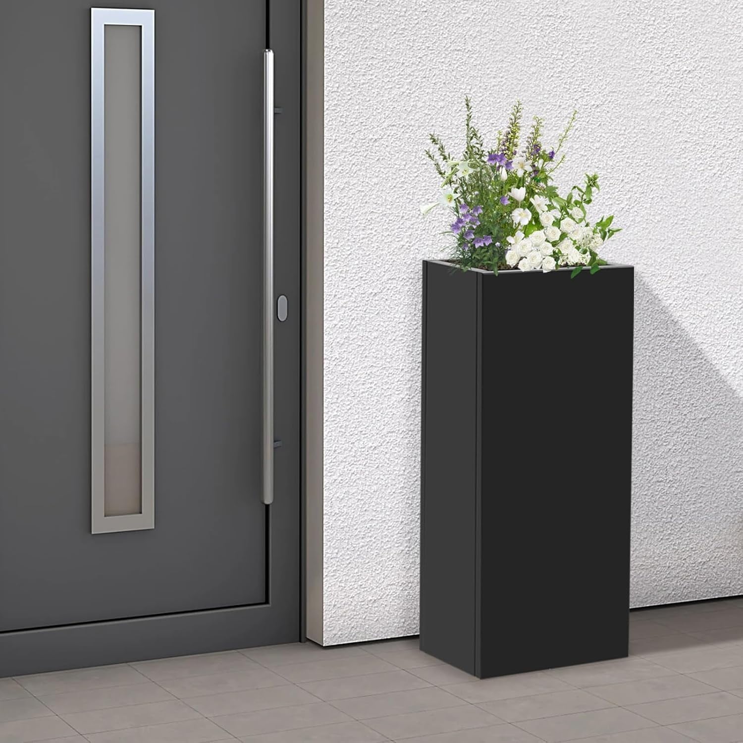 Large Black Square Planter, Cube Metal Planters Pot with Drainage Seams for Indoor and Outdoor, Heavy Duty Steel Flower Pots for Patio, Deck, Yard, Garden