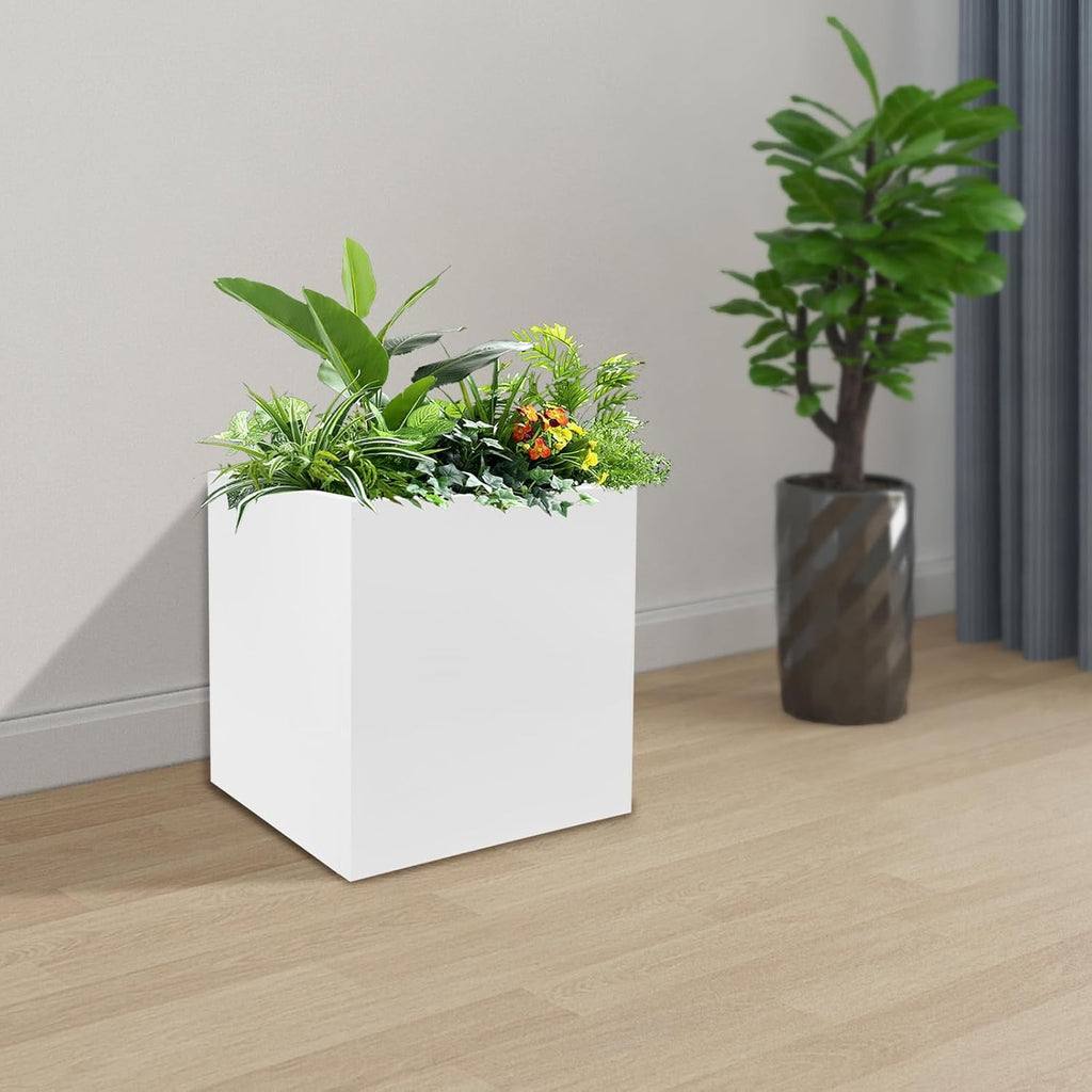Large Black Square Planter, Cube Metal Planters Pot with Drainage Seams for Indoor and Outdoor, Heavy Duty Steel Flower Pots for Patio, Deck, Yard, Garden