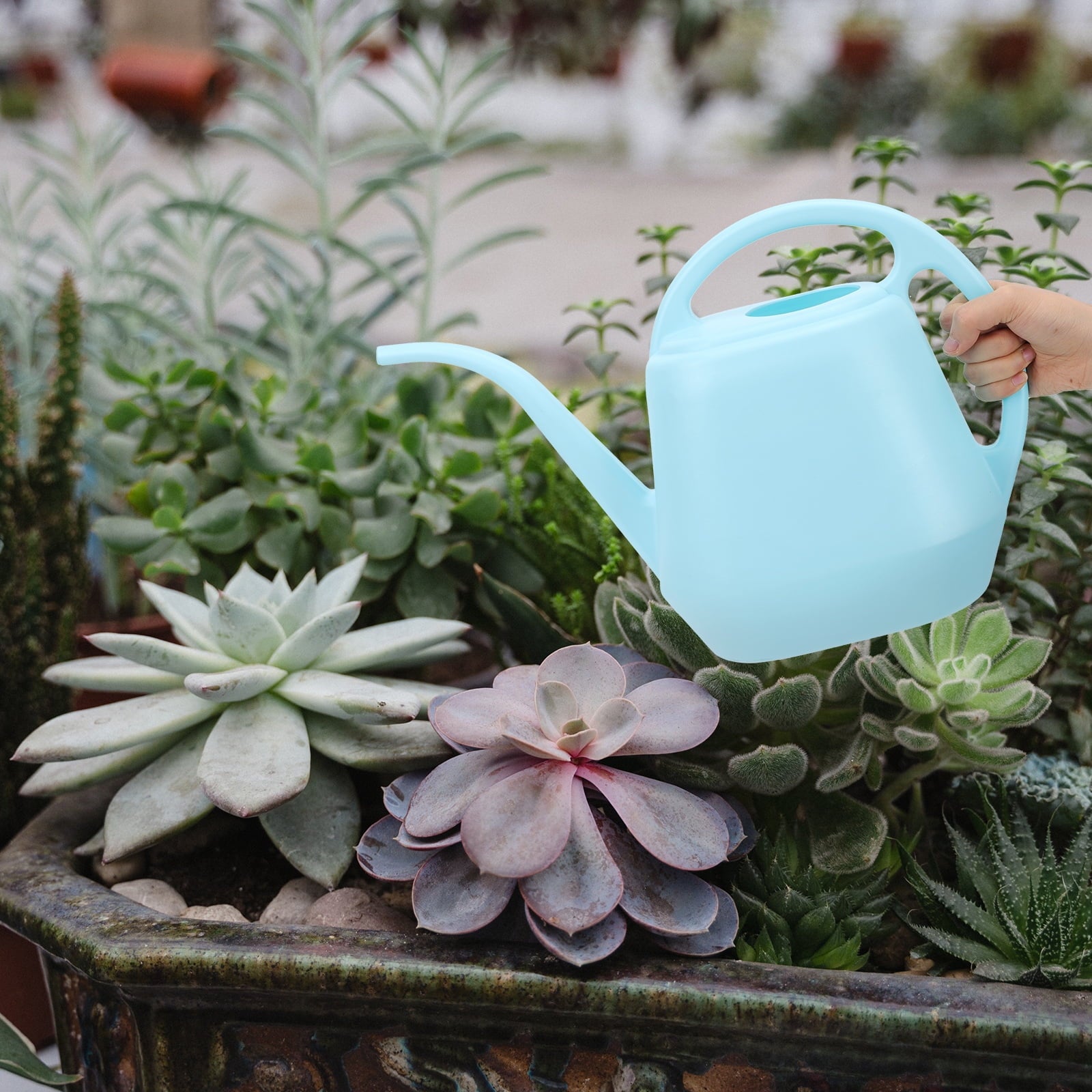 Long Spout Watering Can Pail for Outdoor Spray Bottle Plant Pitcher Sky-blue