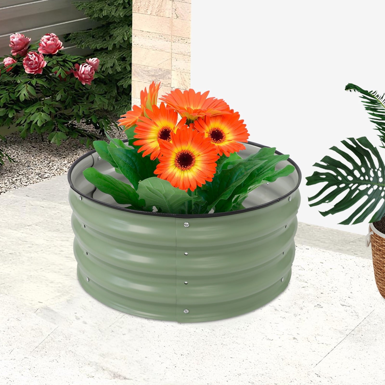 Round Metal Planter, Raised Garden Bed, Raised Planter Box for Planting for Growing Vegetables, Fruits, Flowers, Herbs, and Other Plants (23.62*11.02in)