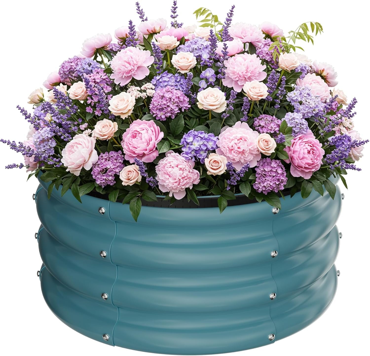 Round Galvanized Raised Garden Bed kit, Blue Outdoor Garden Raised Planter Box, Round Large Metal Raised Garden Beds for Vegetable 2 * 2 * 1ft 1 Pack