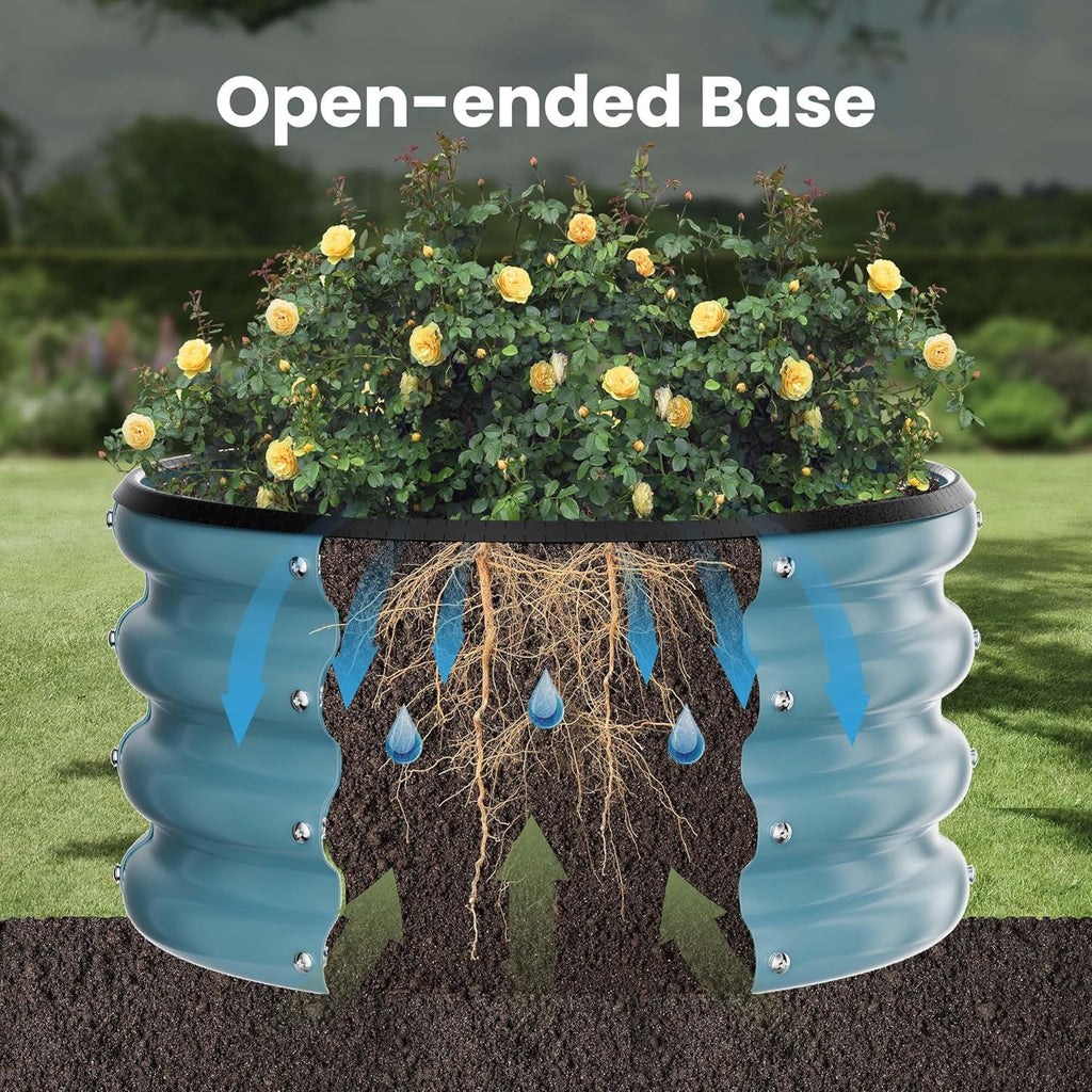 Round Galvanized Raised Garden Bed kit, Blue Outdoor Garden Raised Planter Box, Round Large Metal Raised Garden Beds for Vegetable 2 * 2 * 1ft 1 Pack