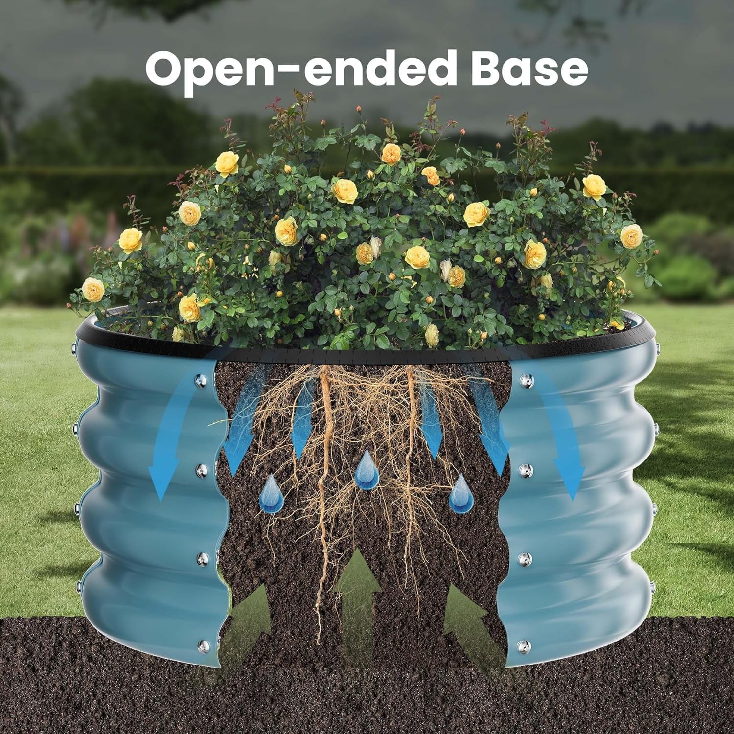 Round Galvanized Raised Garden Bed kit, Blue Outdoor Garden Raised Planter Box, Round Large Metal Raised Garden Beds for Vegetable 2 * 2 * 1ft 1 Pack