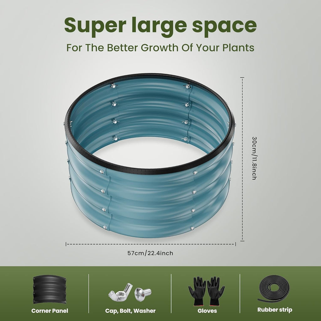 Round Galvanized Raised Garden Bed kit, Blue Outdoor Garden Raised Planter Box, Round Large Metal Raised Garden Beds for Vegetable 2 * 2 * 1ft 1 Pack