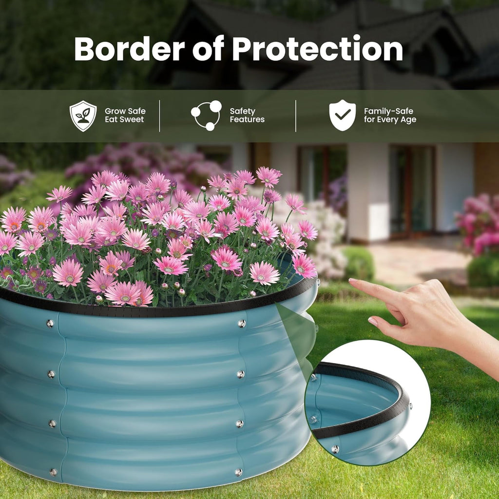 Round Galvanized Raised Garden Bed kit, Blue Outdoor Garden Raised Planter Box, Round Large Metal Raised Garden Beds for Vegetable 2 * 2 * 1ft 1 Pack