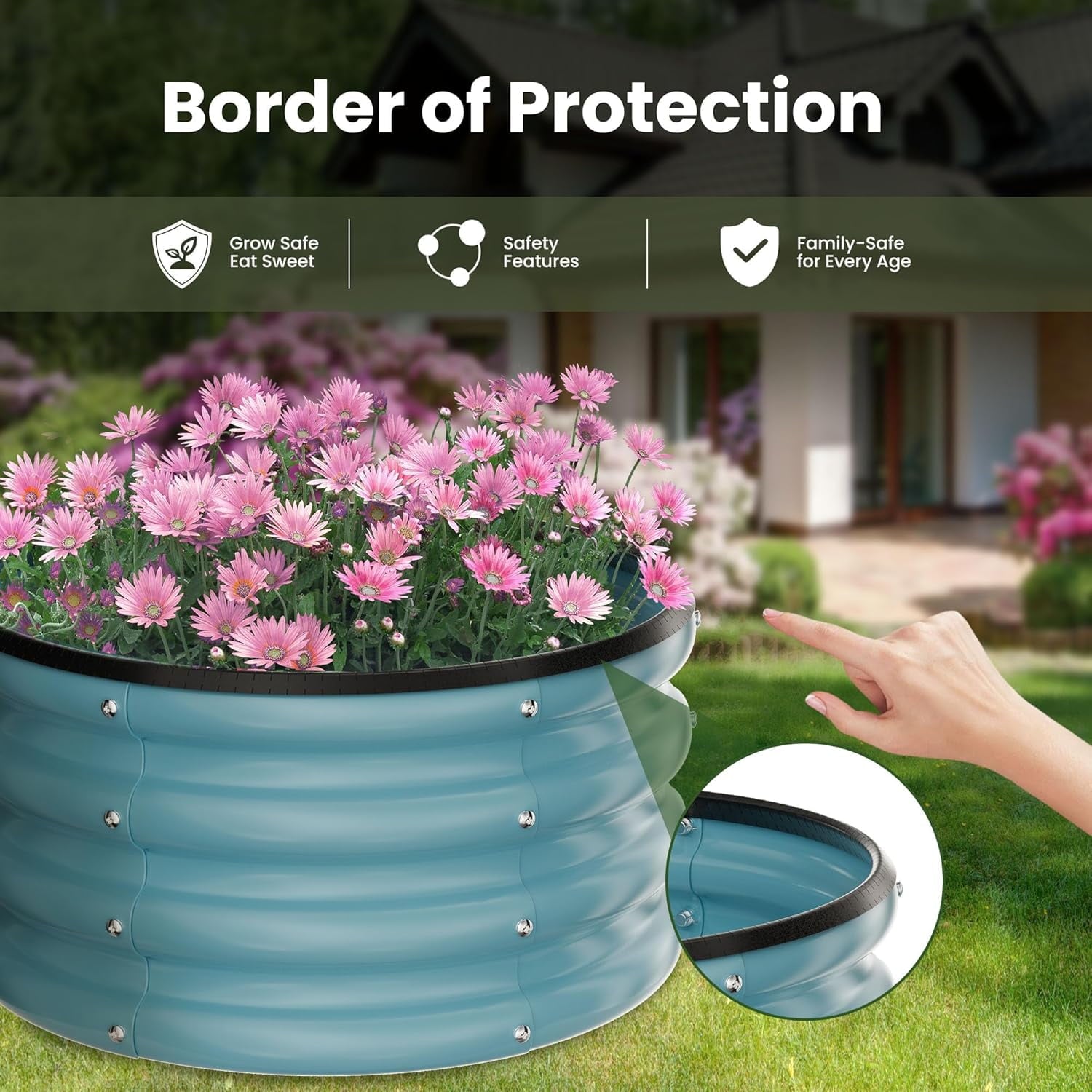 Round Galvanized Raised Garden Bed kit, Blue Outdoor Garden Raised Planter Box, Round Large Metal Raised Garden Beds for Vegetable 2 * 2 * 1ft 1 Pack