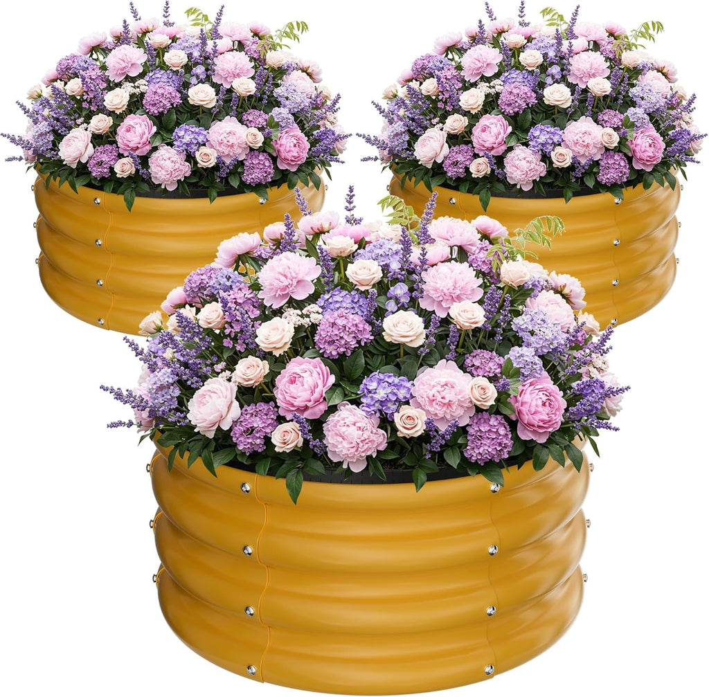 Round Galvanized Raised Garden Bed kit, Blue Outdoor Garden Raised Planter Box, Round Large Metal Raised Garden Beds for Vegetable 2 * 2 * 1ft 1 Pack