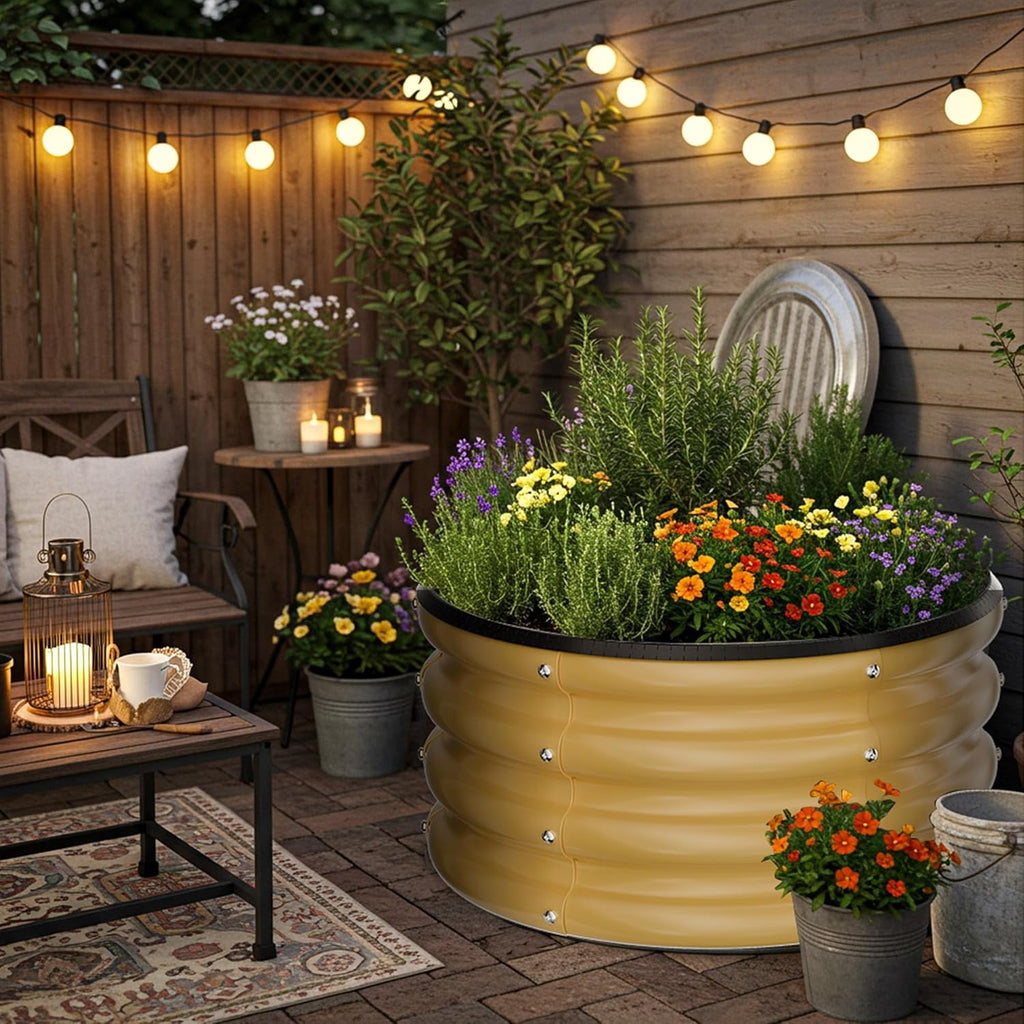 Round Galvanized Raised Garden Bed kit, Blue Outdoor Garden Raised Planter Box, Round Large Metal Raised Garden Beds for Vegetable 2 * 2 * 1ft 1 Pack
