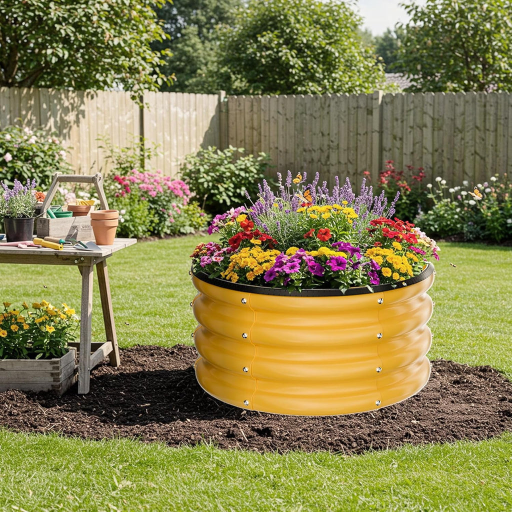 Round Galvanized Raised Garden Bed kit, Blue Outdoor Garden Raised Planter Box, Round Large Metal Raised Garden Beds for Vegetable 2 * 2 * 1ft 1 Pack