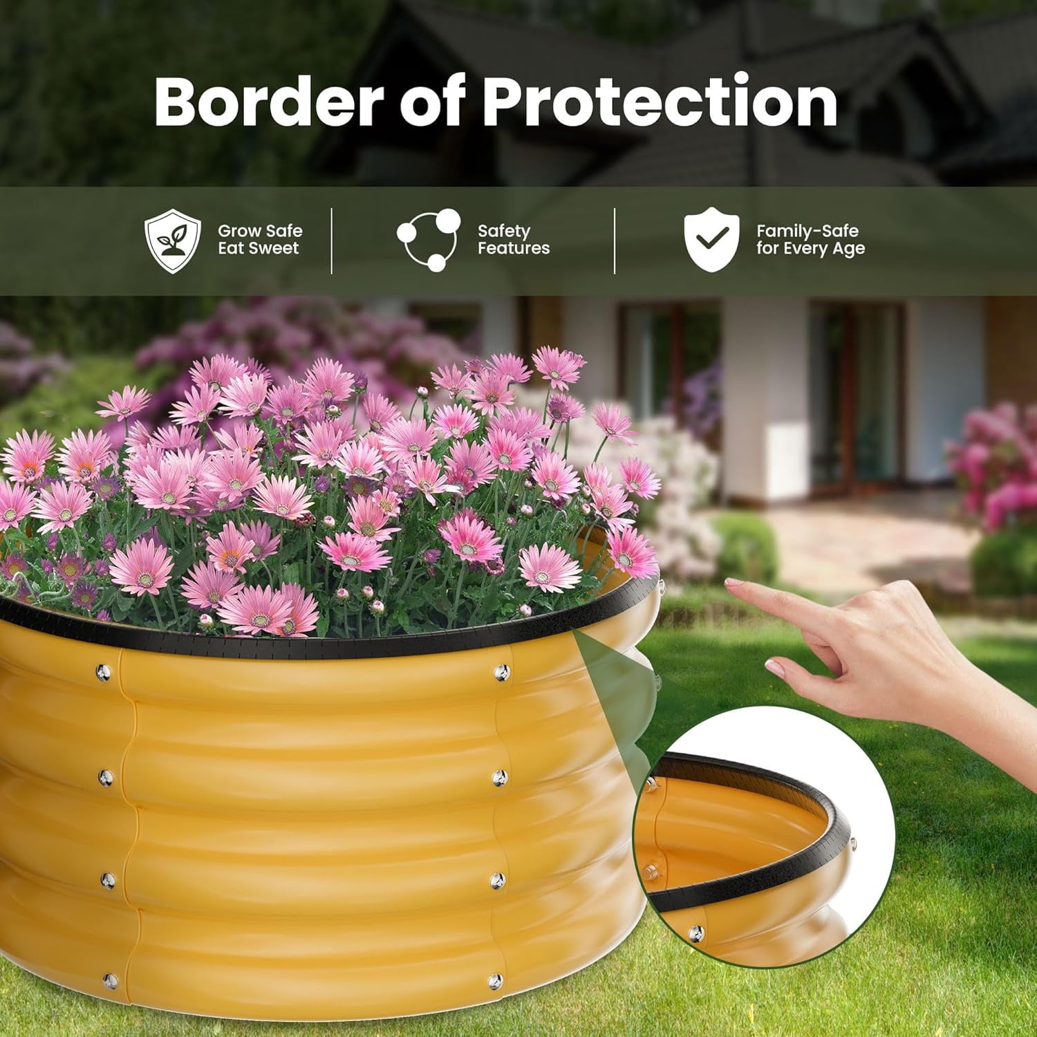 Round Galvanized Raised Garden Bed kit, Blue Outdoor Garden Raised Planter Box, Round Large Metal Raised Garden Beds for Vegetable 2 * 2 * 1ft 1 Pack