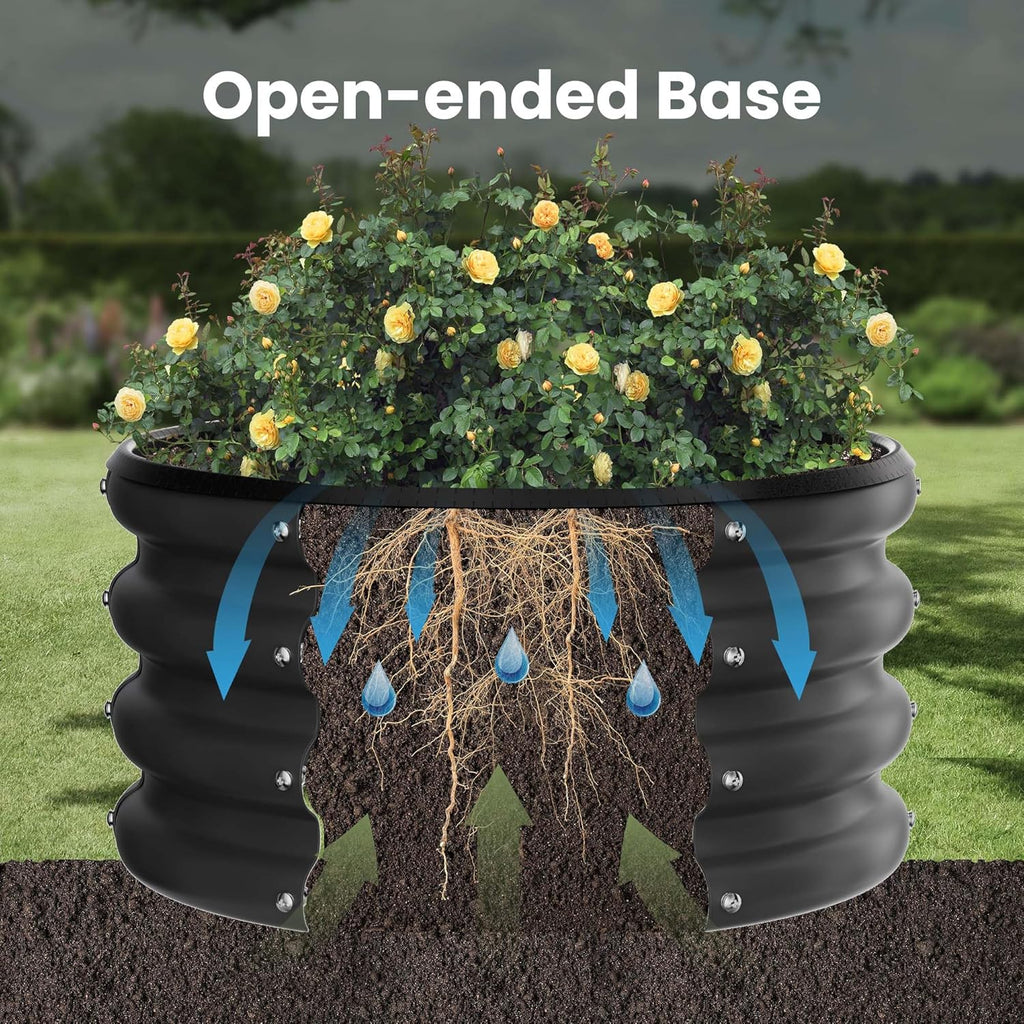 Round Galvanized Raised Garden Bed kit, Blue Outdoor Garden Raised Planter Box, Round Large Metal Raised Garden Beds for Vegetable 2 * 2 * 1ft 1 Pack
