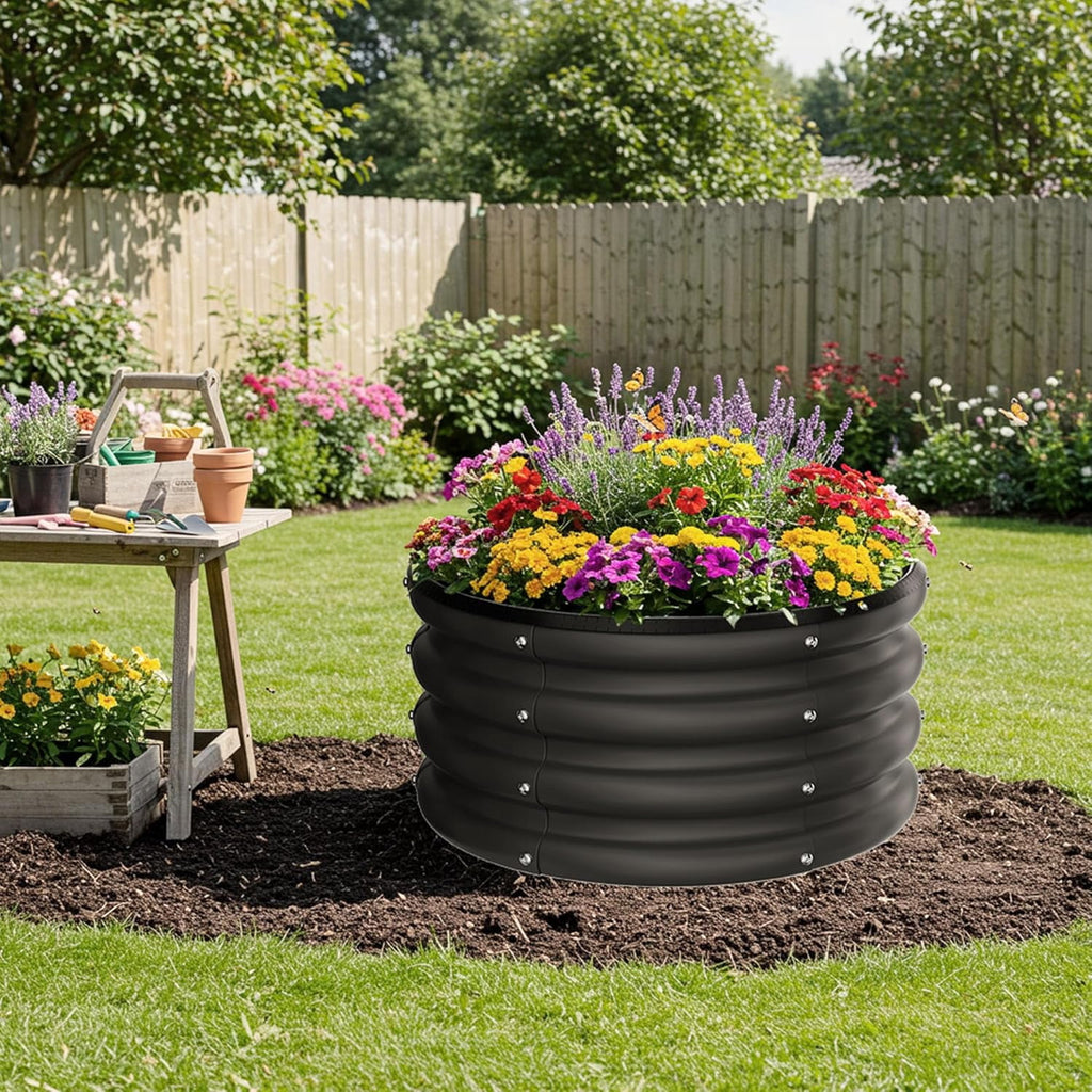 Round Galvanized Raised Garden Bed kit, Blue Outdoor Garden Raised Planter Box, Round Large Metal Raised Garden Beds for Vegetable 2 * 2 * 1ft 1 Pack