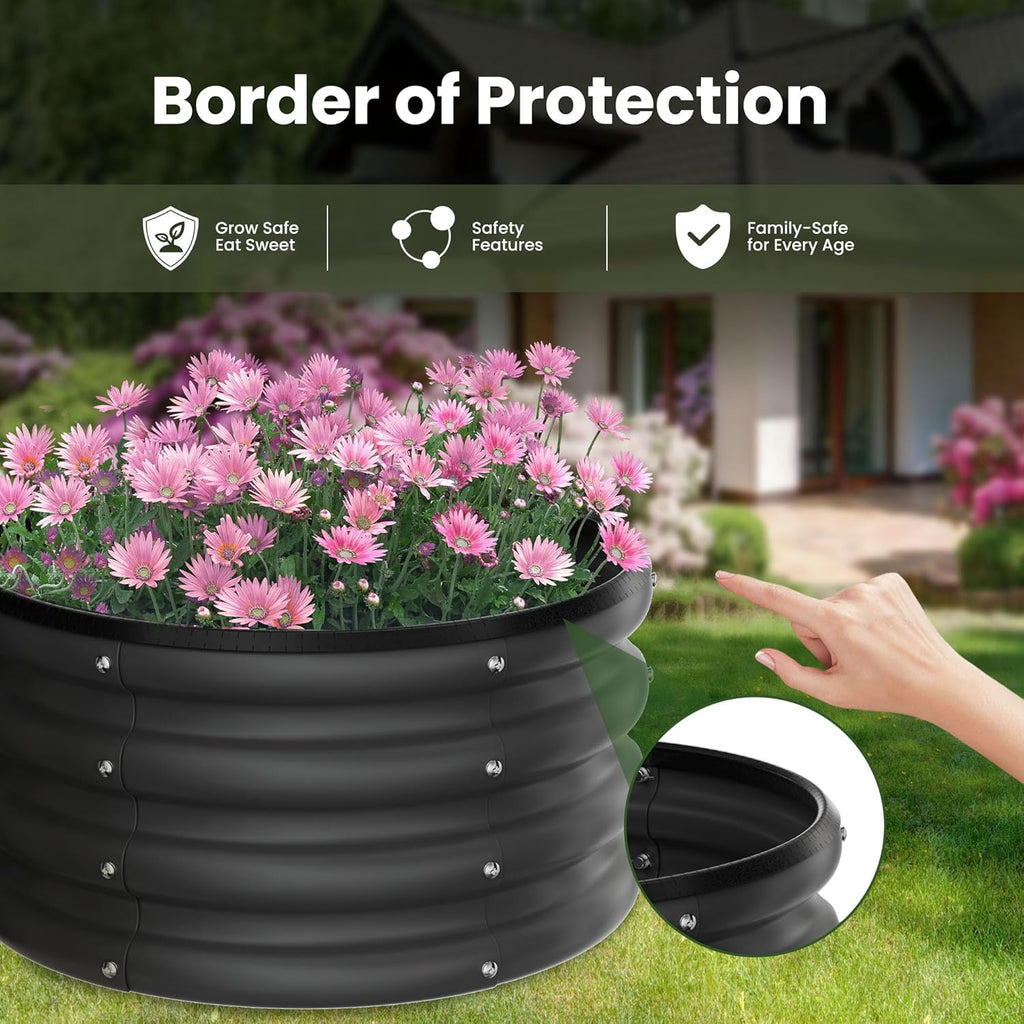 Round Galvanized Raised Garden Bed kit, Blue Outdoor Garden Raised Planter Box, Round Large Metal Raised Garden Beds for Vegetable 2 * 2 * 1ft 1 Pack
