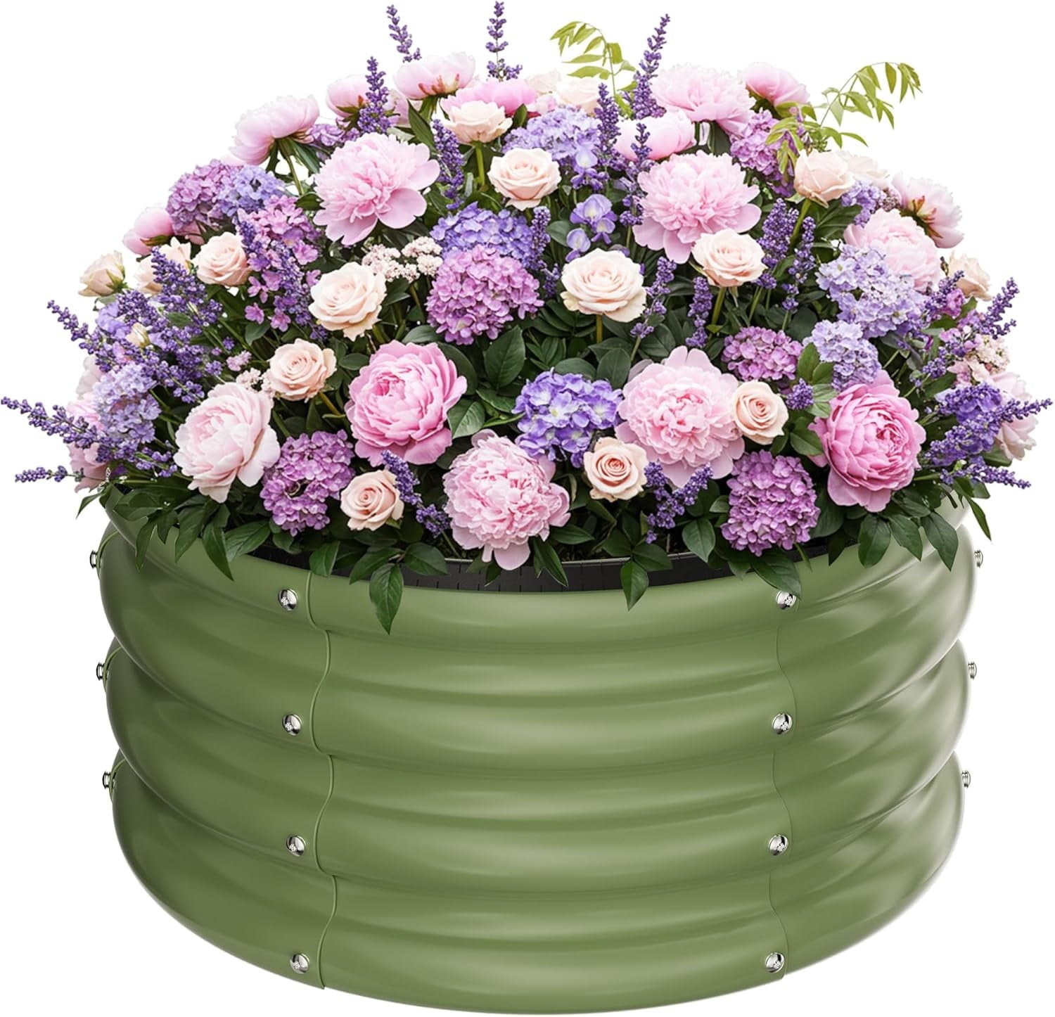 Round Galvanized Raised Garden Bed kit, Blue Outdoor Garden Raised Planter Box, Round Large Metal Raised Garden Beds for Vegetable 2 * 2 * 1ft 1 Pack