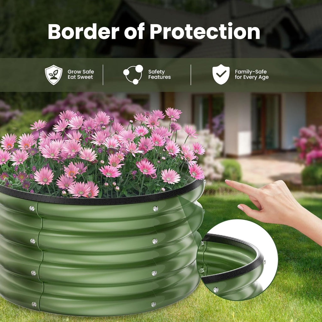 Round Galvanized Raised Garden Bed kit, Blue Outdoor Garden Raised Planter Box, Round Large Metal Raised Garden Beds for Vegetable 2 * 2 * 1ft 1 Pack