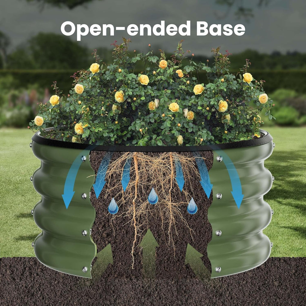 Round Galvanized Raised Garden Bed kit, Blue Outdoor Garden Raised Planter Box, Round Large Metal Raised Garden Beds for Vegetable 2 * 2 * 1ft 1 Pack