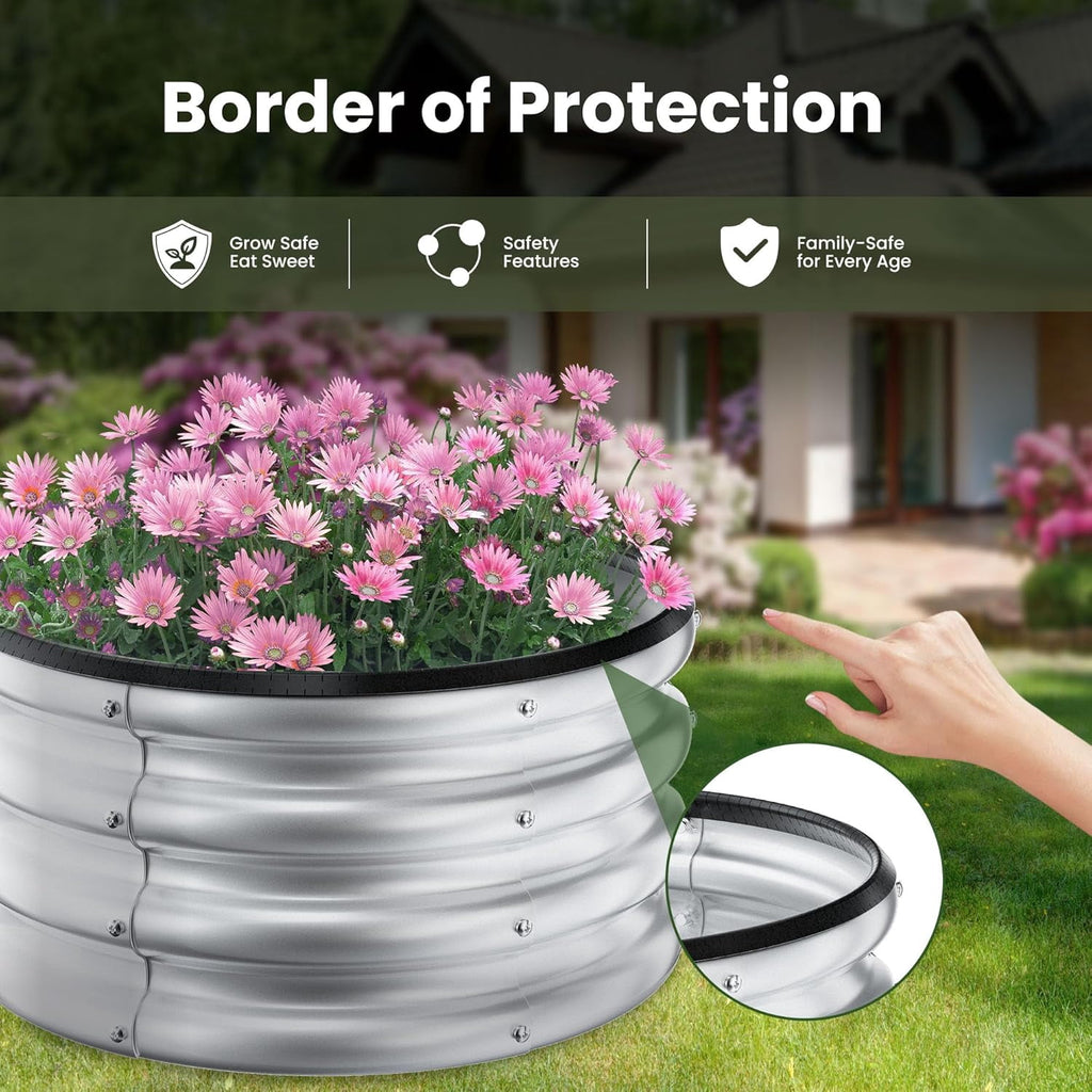 Round Galvanized Raised Garden Bed kit, Blue Outdoor Garden Raised Planter Box, Round Large Metal Raised Garden Beds for Vegetable 2 * 2 * 1ft 1 Pack