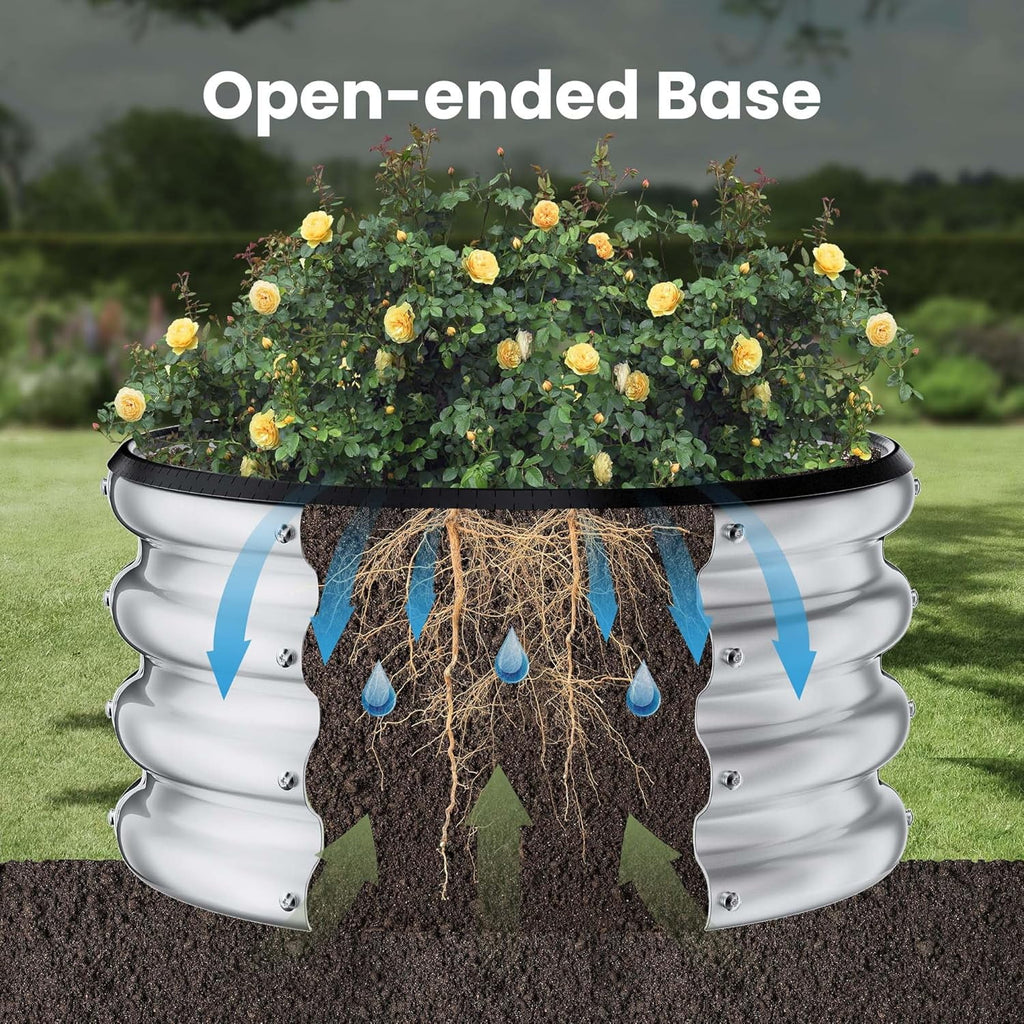 Round Galvanized Raised Garden Bed kit, Blue Outdoor Garden Raised Planter Box, Round Large Metal Raised Garden Beds for Vegetable 2 * 2 * 1ft 1 Pack