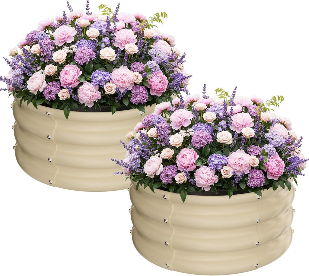 Round Galvanized Raised Garden Bed kit, Blue Outdoor Garden Raised Planter Box, Round Large Metal Raised Garden Beds for Vegetable 2 * 2 * 1ft 1 Pack