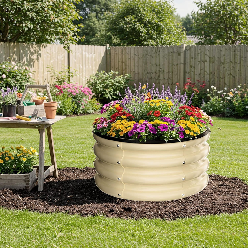 Round Galvanized Raised Garden Bed kit, Blue Outdoor Garden Raised Planter Box, Round Large Metal Raised Garden Beds for Vegetable 2 * 2 * 1ft 1 Pack