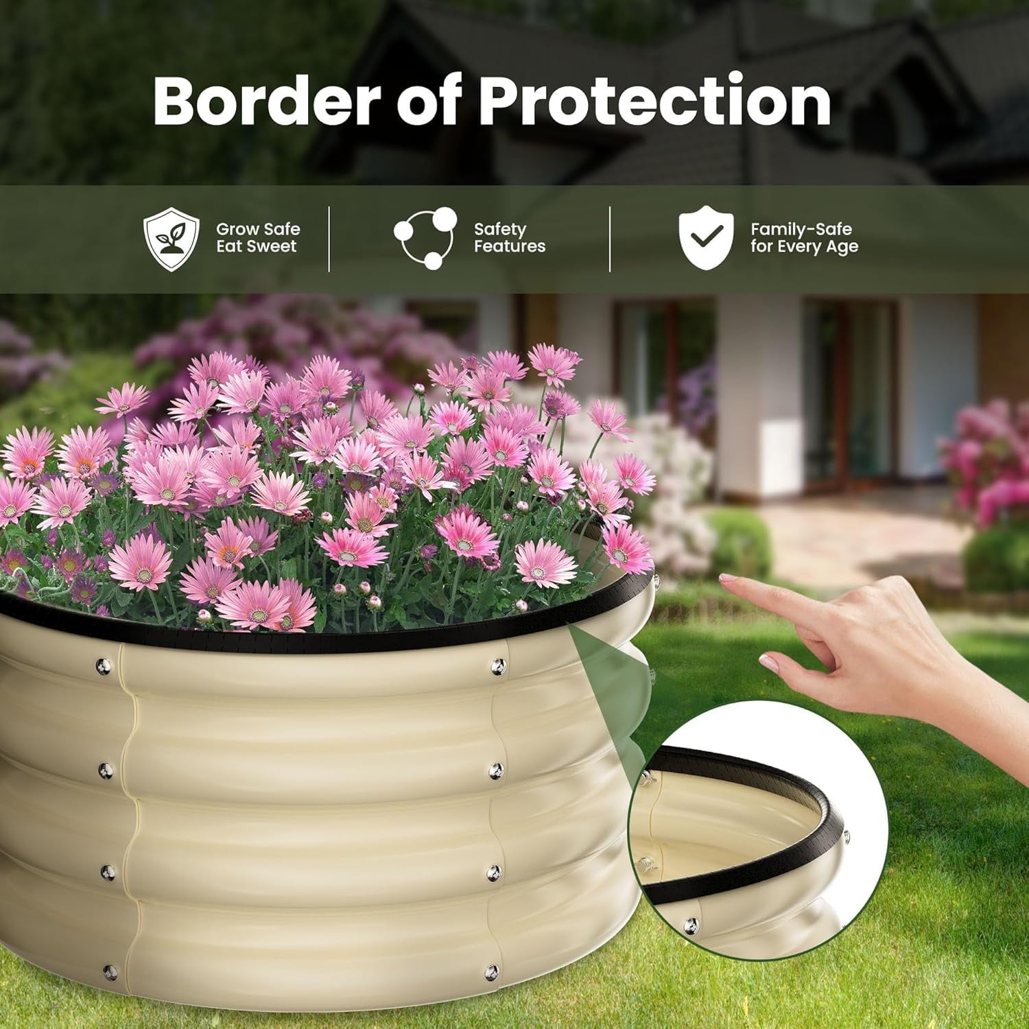 Round Galvanized Raised Garden Bed kit, Blue Outdoor Garden Raised Planter Box, Round Large Metal Raised Garden Beds for Vegetable 2 * 2 * 1ft 1 Pack