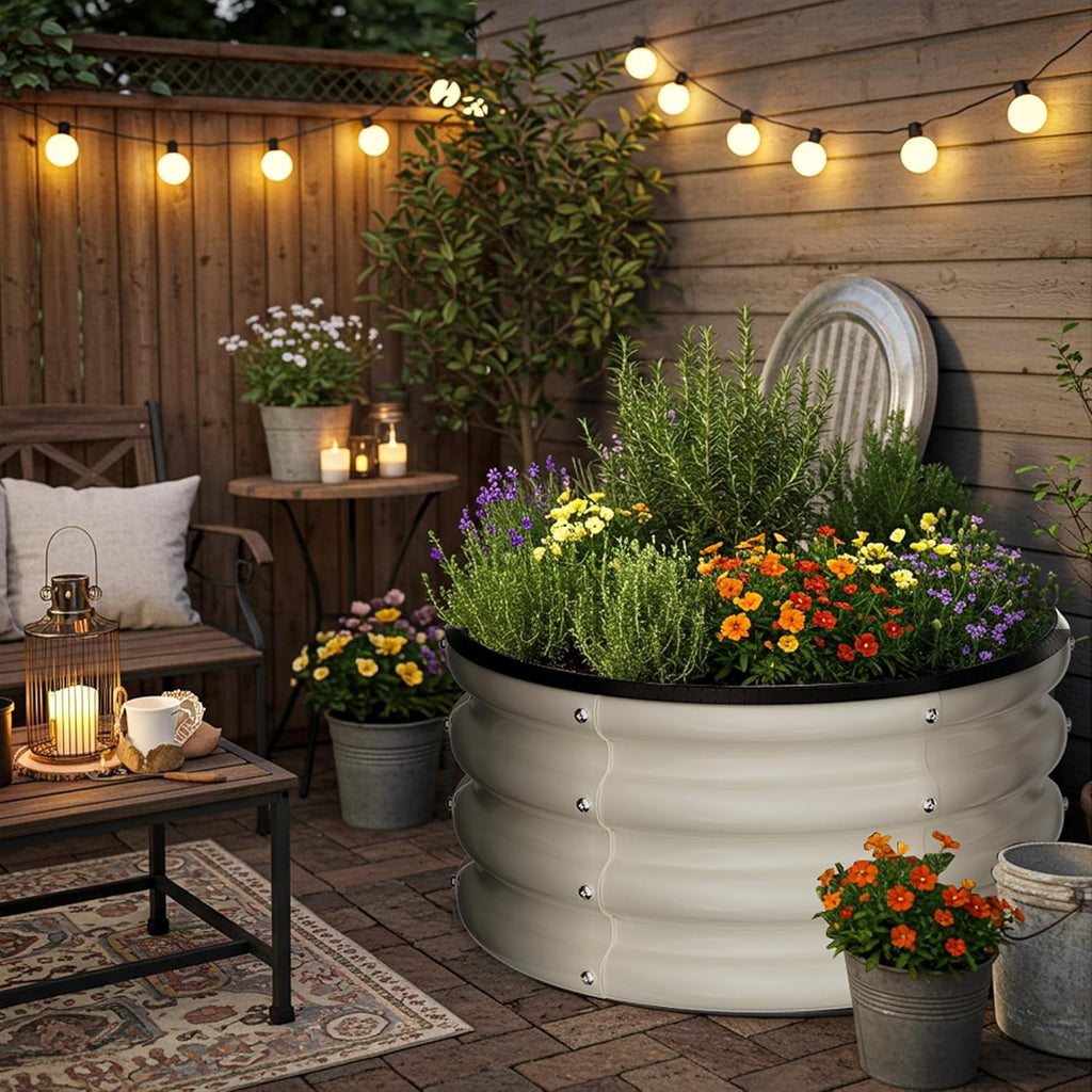 Round Galvanized Raised Garden Bed kit, Blue Outdoor Garden Raised Planter Box, Round Large Metal Raised Garden Beds for Vegetable 2 * 2 * 1ft 1 Pack