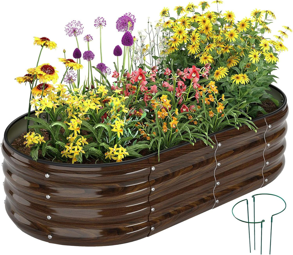 Galvanized Metal Raised Garden Bed Kit for Gardening Outdoor Planter Grow Garden Box Raised Flower Bed Galvanized Planter Outdoor Brown 1PC