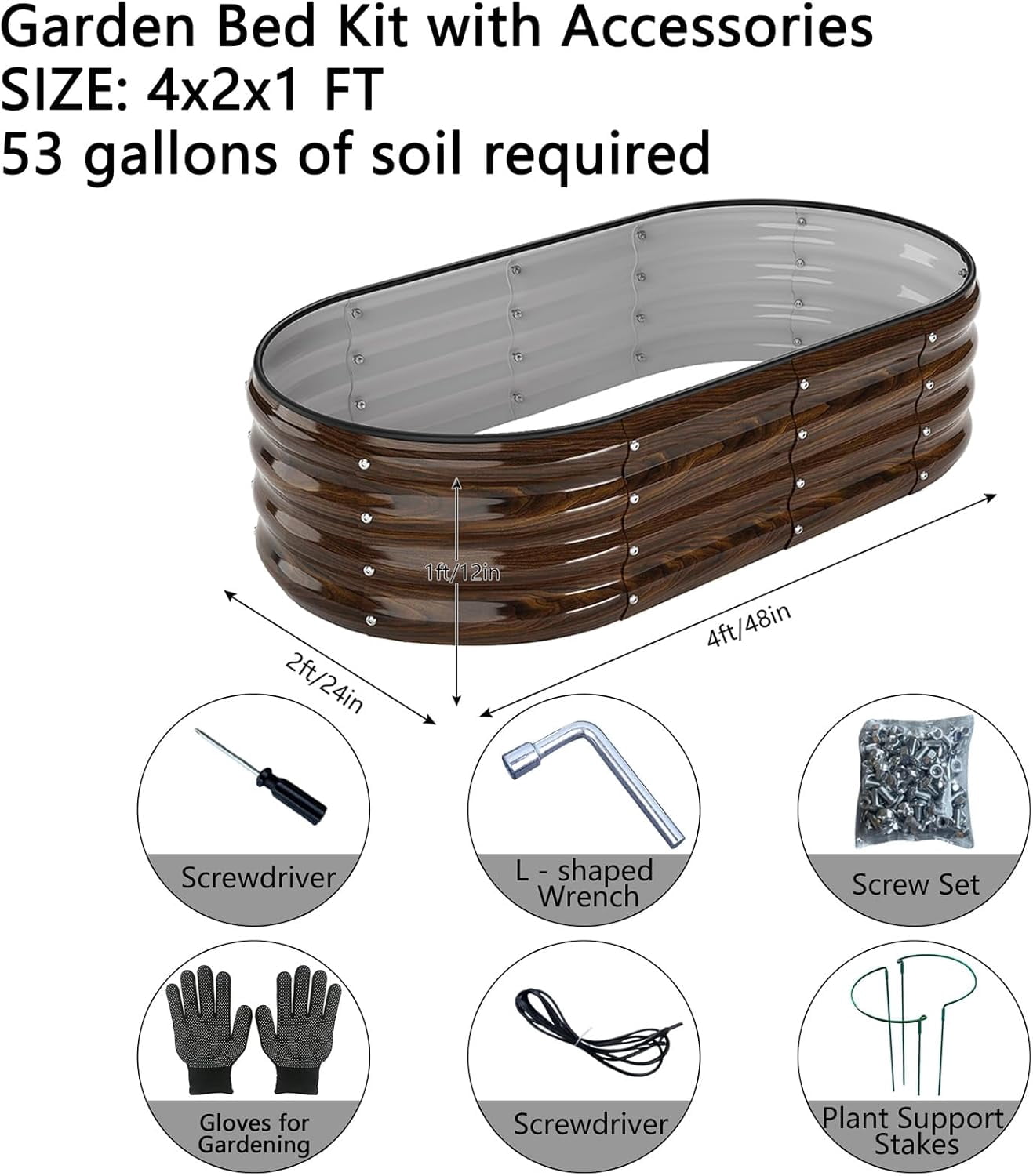 Galvanized Metal Raised Garden Bed Kit for Gardening Outdoor Planter Grow Garden Box Raised Flower Bed Galvanized Planter Outdoor Brown 1PC