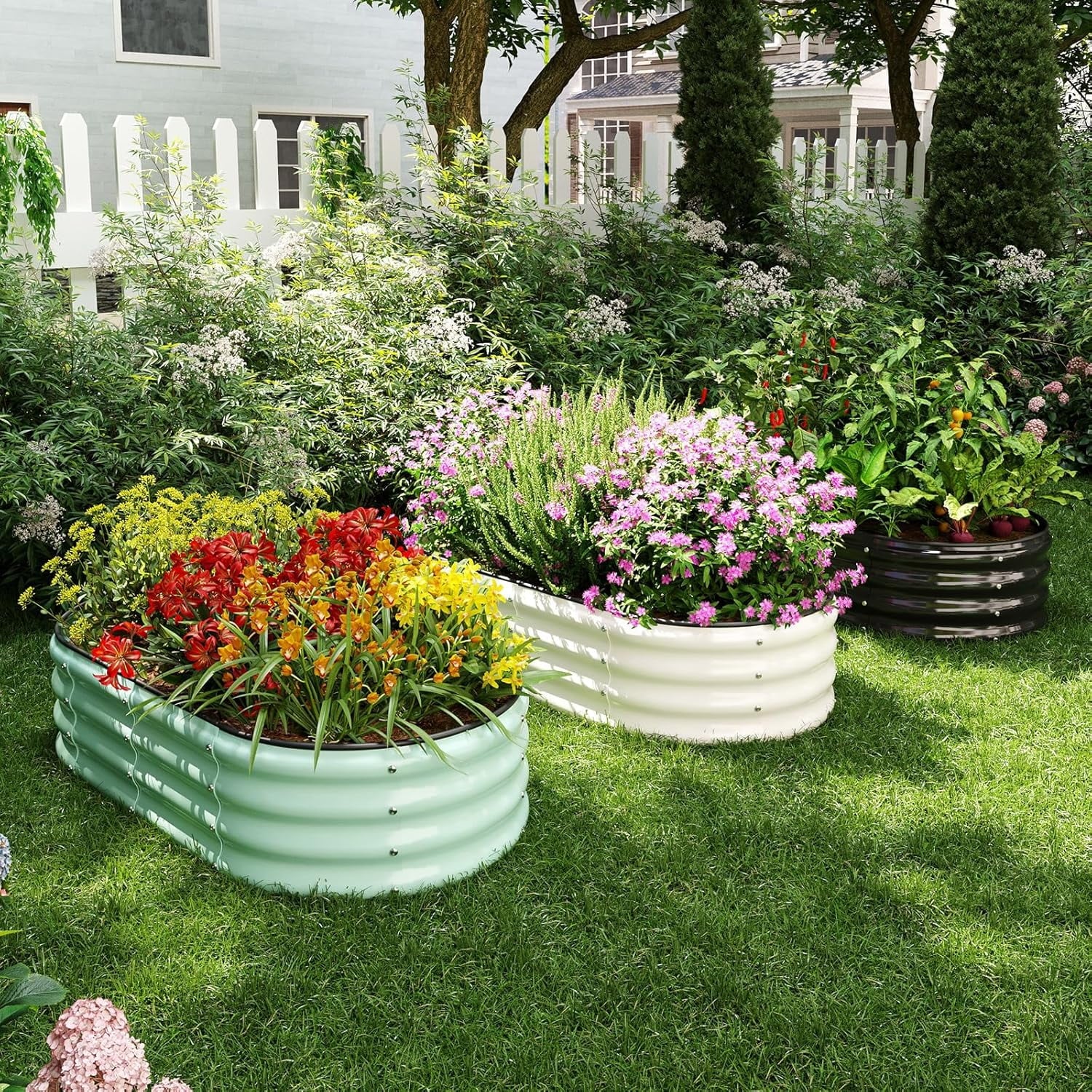 Galvanized Metal Raised Garden Bed Kit for Gardening Outdoor Planter Grow Garden Box Raised Flower Bed Galvanized Planter Outdoor Brown 1PC