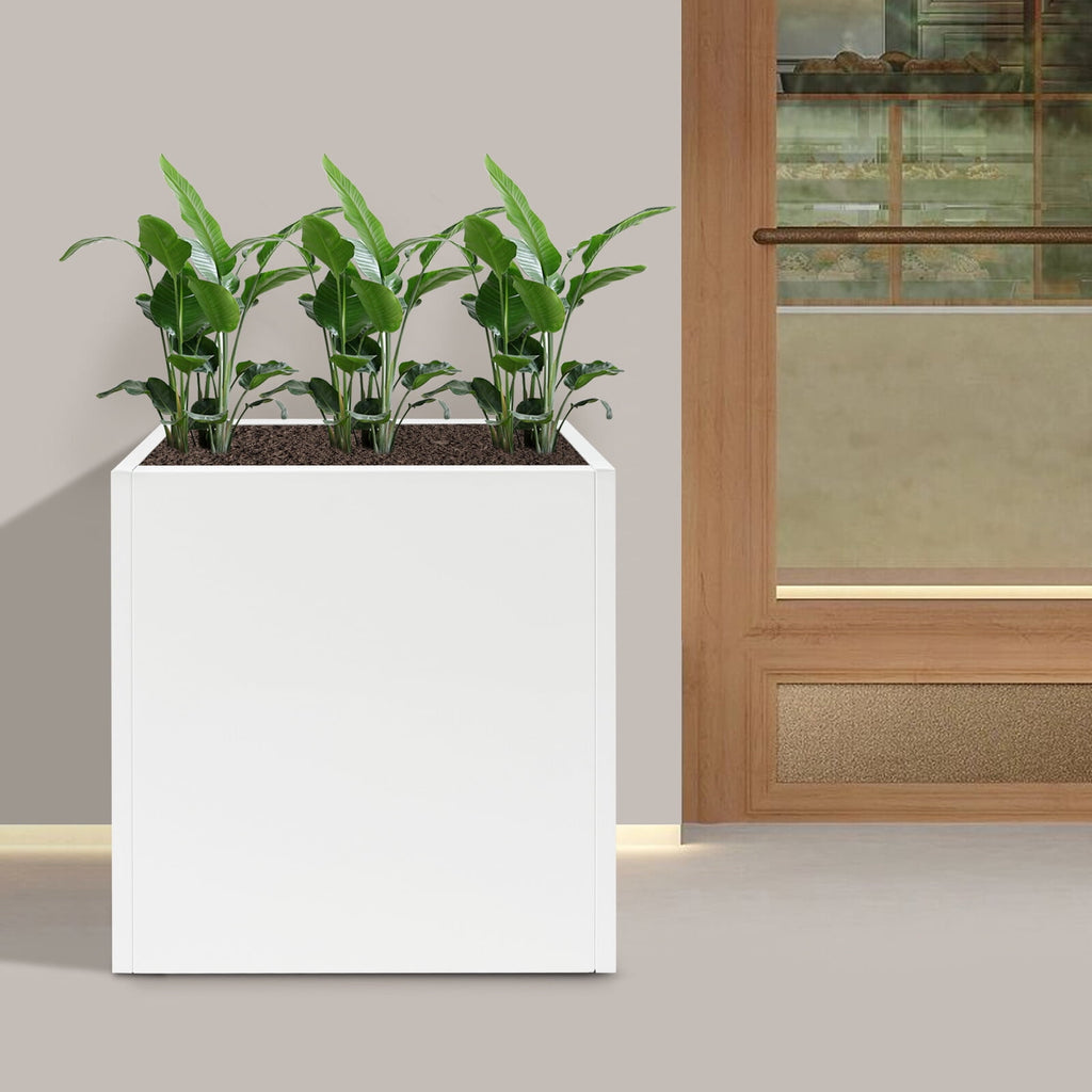 Tall Metal Planter Box for Outdoor/Indoor Use, 24*10*24 Inches Large Rectangular Flowerpot With Practical Tool, Free Standing for Office and Gardens (White)