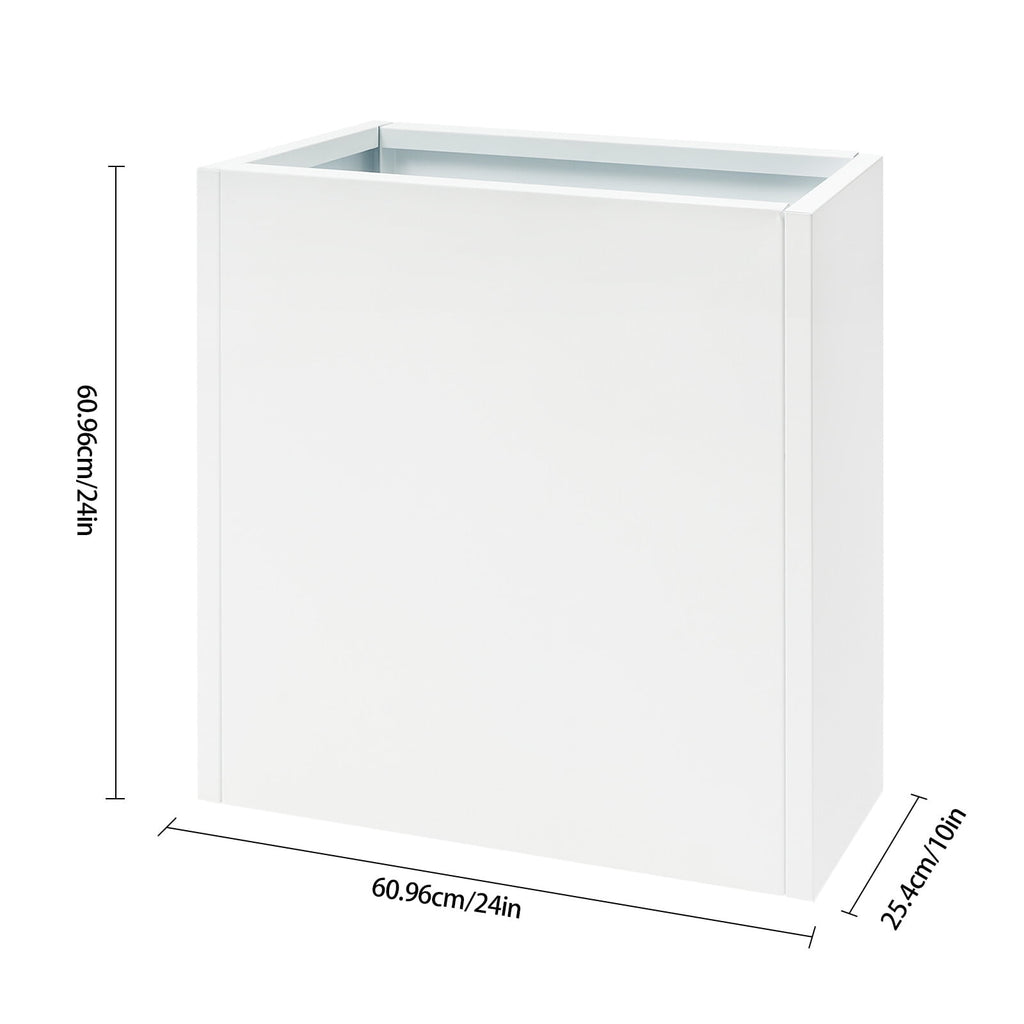 Tall Metal Planter Box for Outdoor/Indoor Use, 24*10*24 Inches Large Rectangular Flowerpot With Practical Tool, Free Standing for Office and Gardens (White)