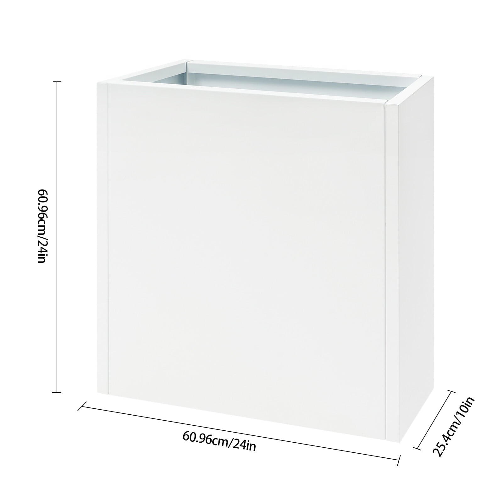 Tall Metal Planter Box for Outdoor/Indoor Use, 24*10*24 Inches Large Rectangular Flowerpot With Practical Tool, Free Standing for Office and Gardens (White)