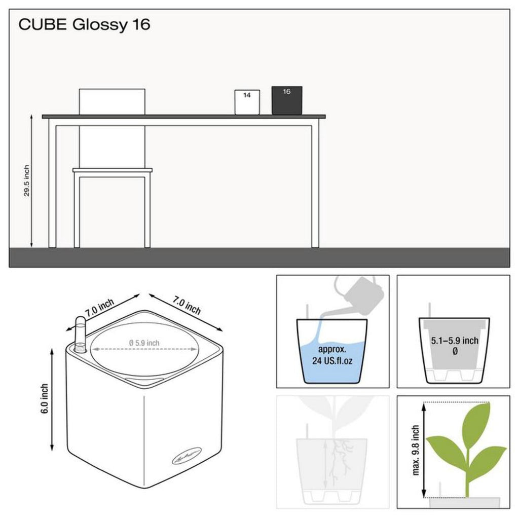 Lechuza Cube Glossy 16 Scarlet Red High Gloss Square Planter, 7"x7"