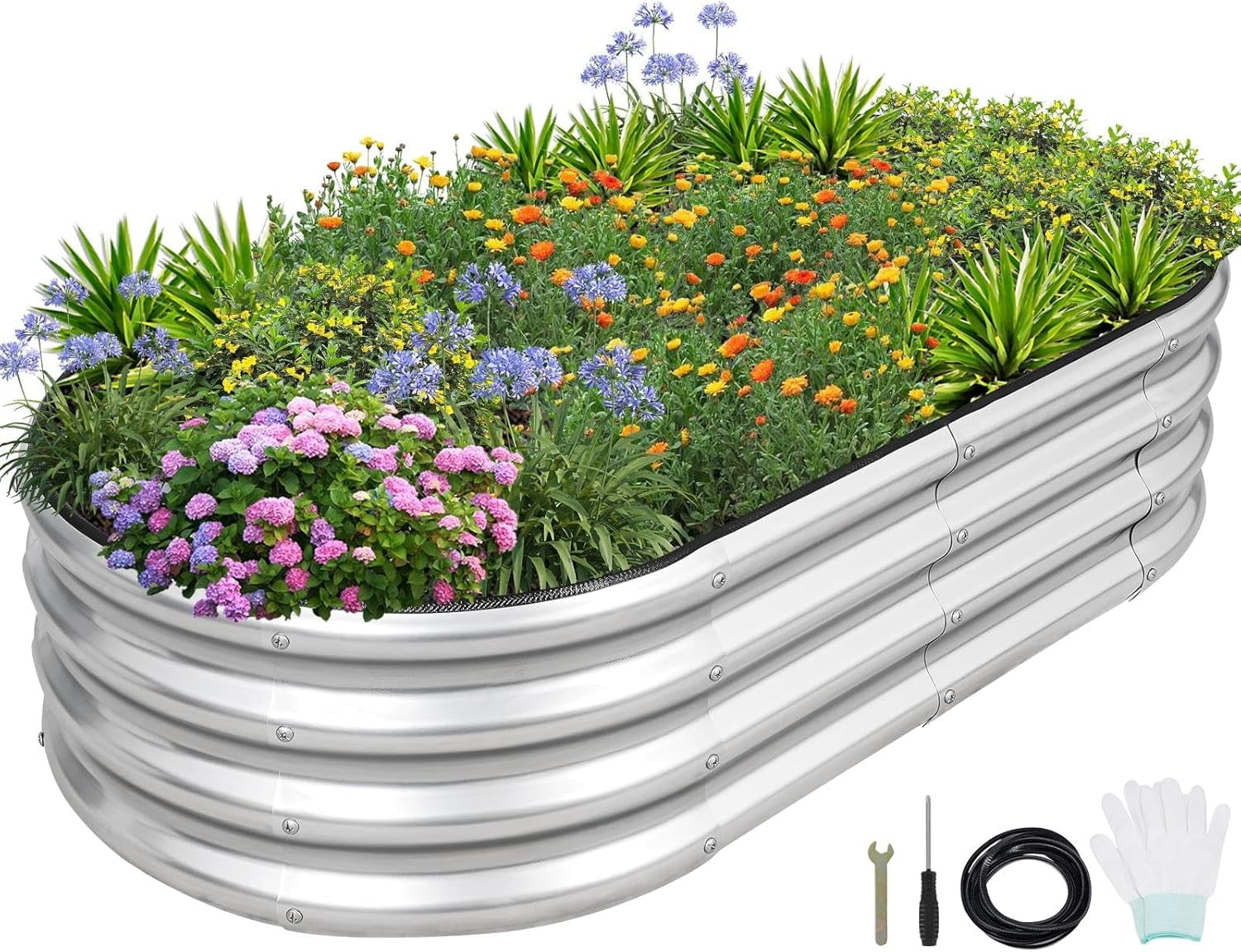 Galvanized Raised Garden Bed- Planter Garden Boxes Outdoor, Raised Beds for Gardening, 4x2x1ft  Garden Bed Kit for Vegetables Flower, Planter Raised Bed with Protective Tape &amp; Tools.