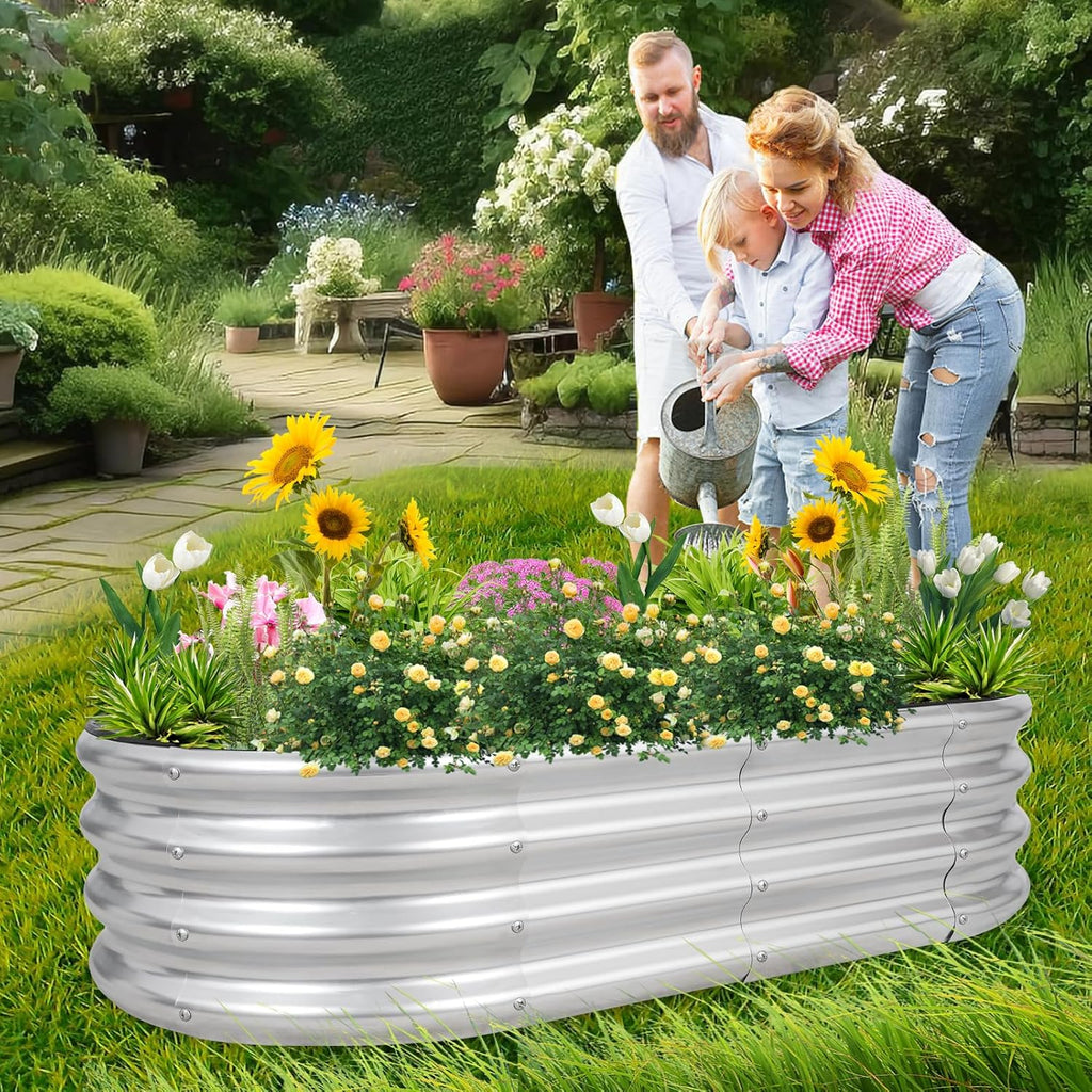 Galvanized Raised Garden Bed- Planter Garden Boxes Outdoor, Raised Beds for Gardening, 4x2x1ft  Garden Bed Kit for Vegetables Flower, Planter Raised Bed with Protective Tape &amp; Tools.