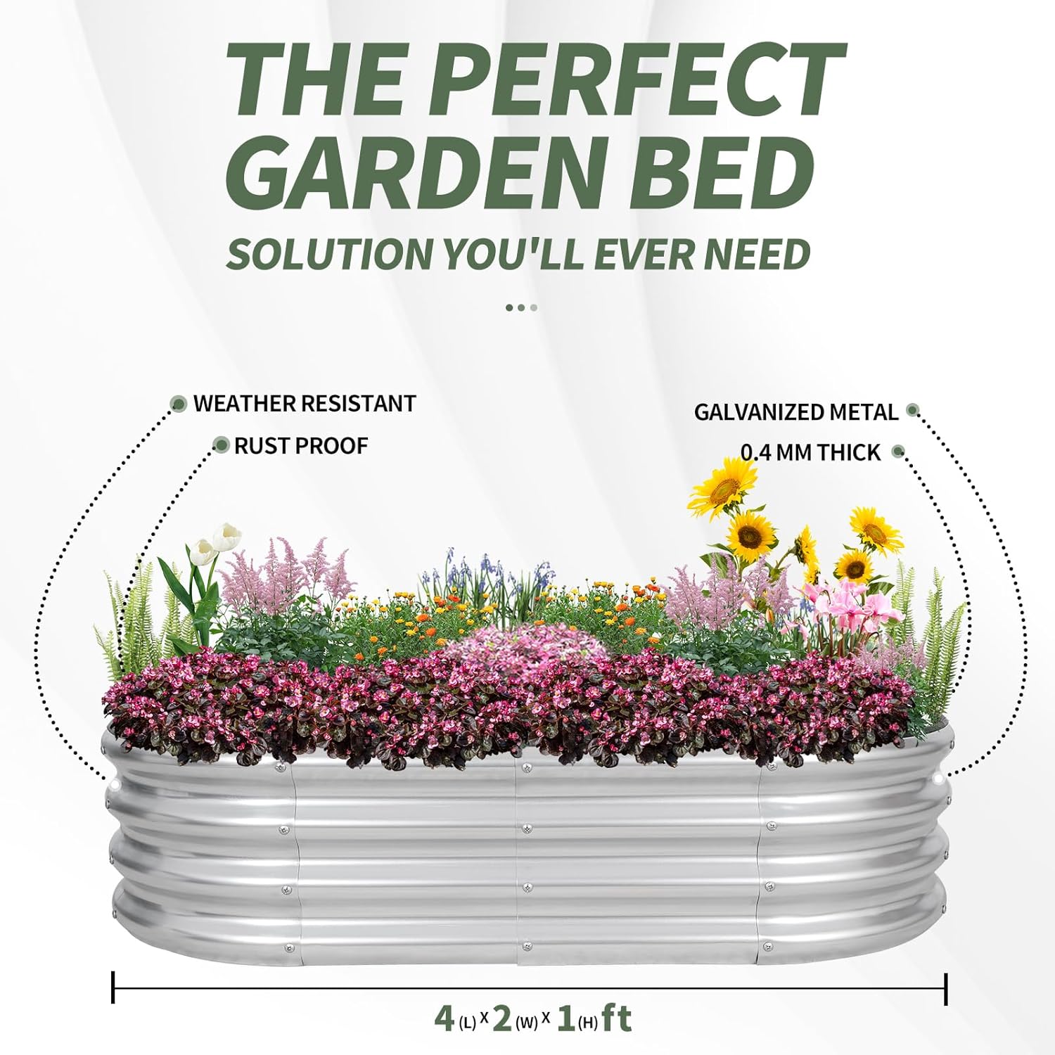 Galvanized Raised Garden Bed- Planter Garden Boxes Outdoor, Raised Beds for Gardening, 4x2x1ft  Garden Bed Kit for Vegetables Flower, Planter Raised Bed with Protective Tape &amp; Tools.