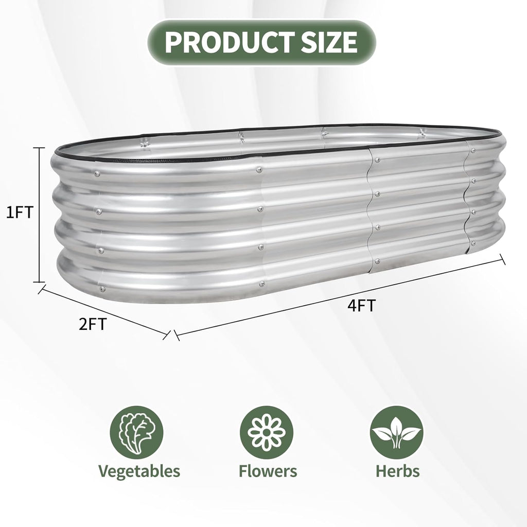 Galvanized Raised Garden Bed- Planter Garden Boxes Outdoor, Raised Beds for Gardening, 4x2x1ft  Garden Bed Kit for Vegetables Flower, Planter Raised Bed with Protective Tape &amp; Tools.
