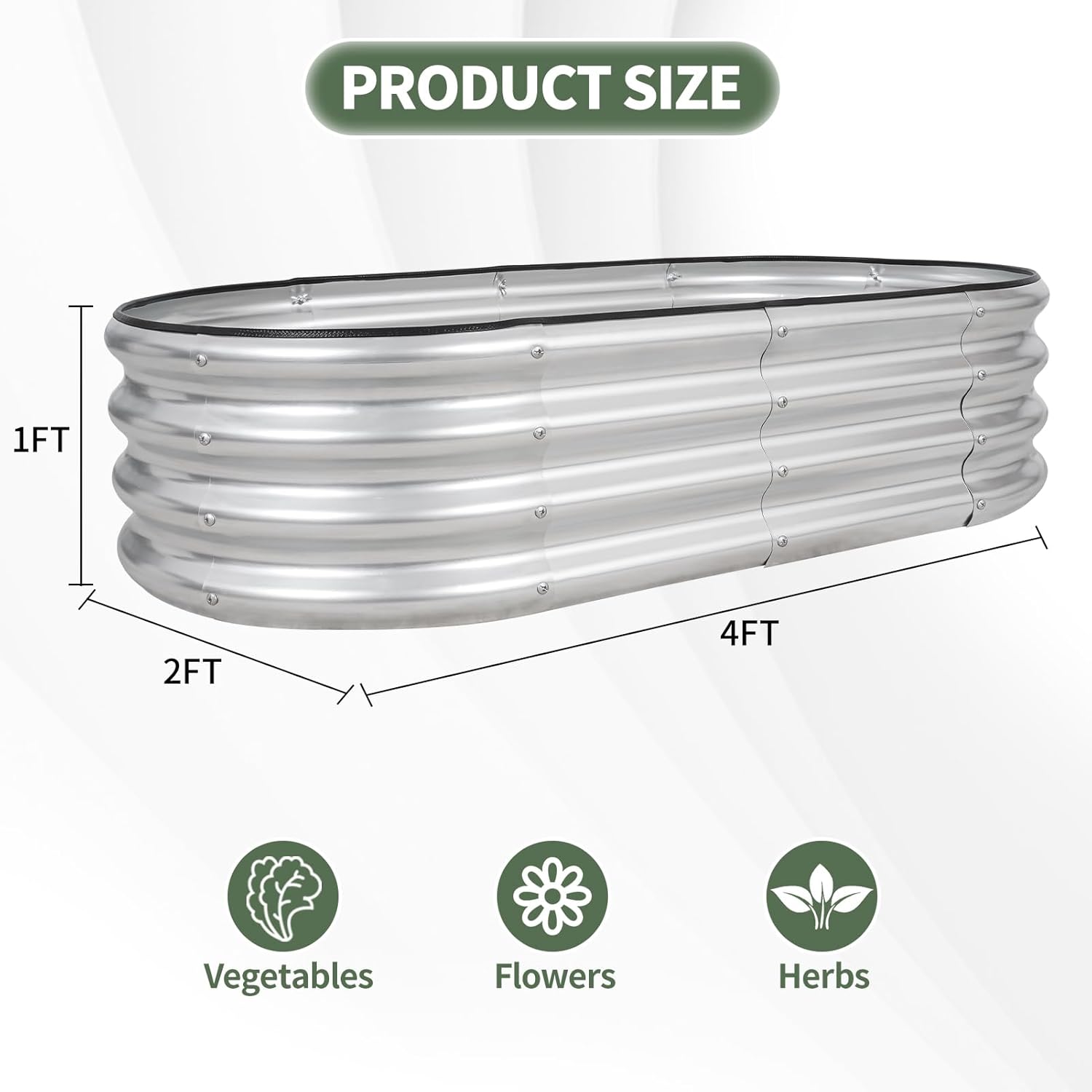 Galvanized Raised Garden Bed- Planter Garden Boxes Outdoor, Raised Beds for Gardening, 4x2x1ft  Garden Bed Kit for Vegetables Flower, Planter Raised Bed with Protective Tape &amp; Tools.